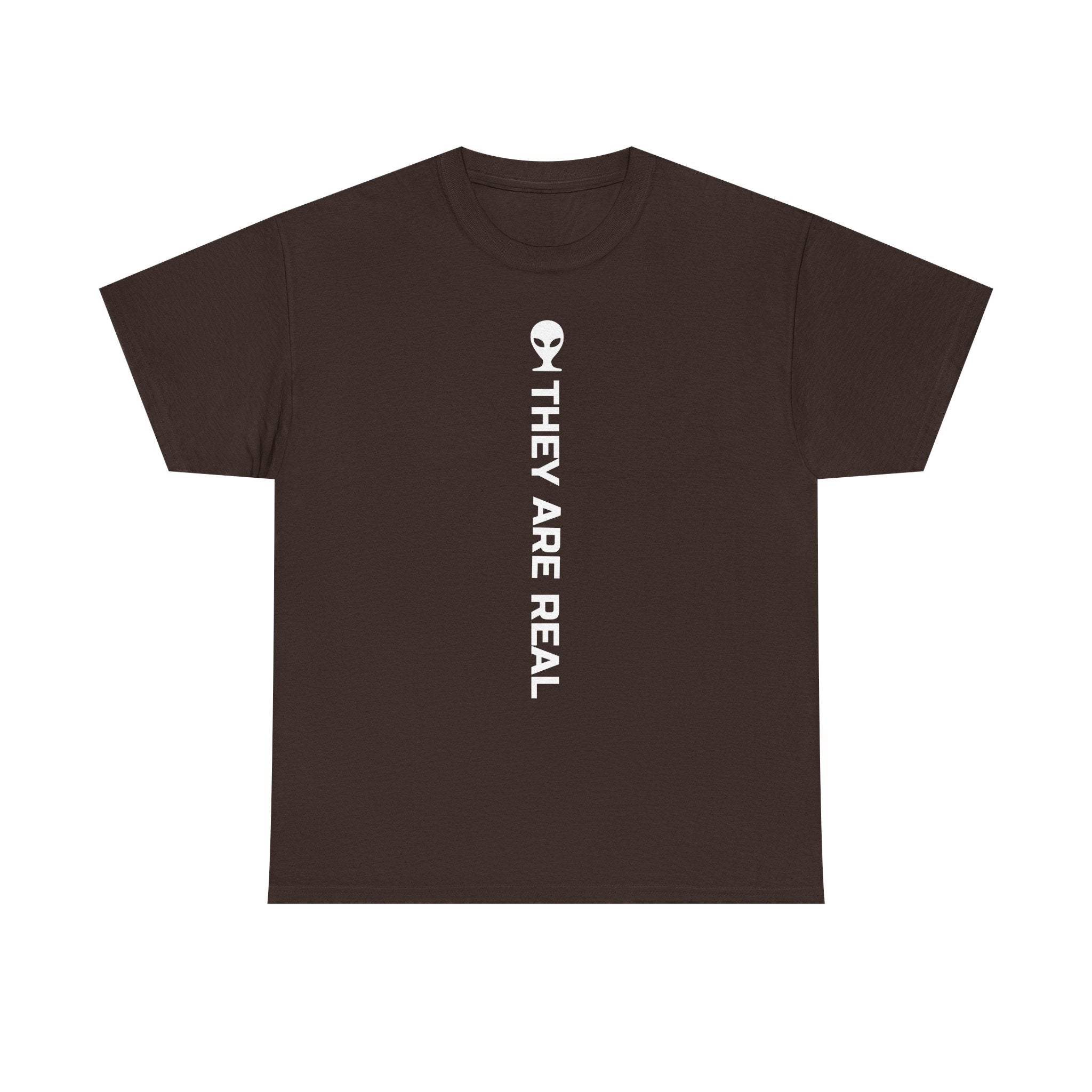 Alien Tee — Minimal "They Are Real" Vertical Graphic T-Shirt dark