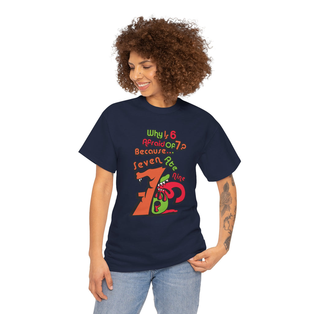 Why is 6 Afraid of 7? "Because 7 Ate 9" Funny Numbers Tee