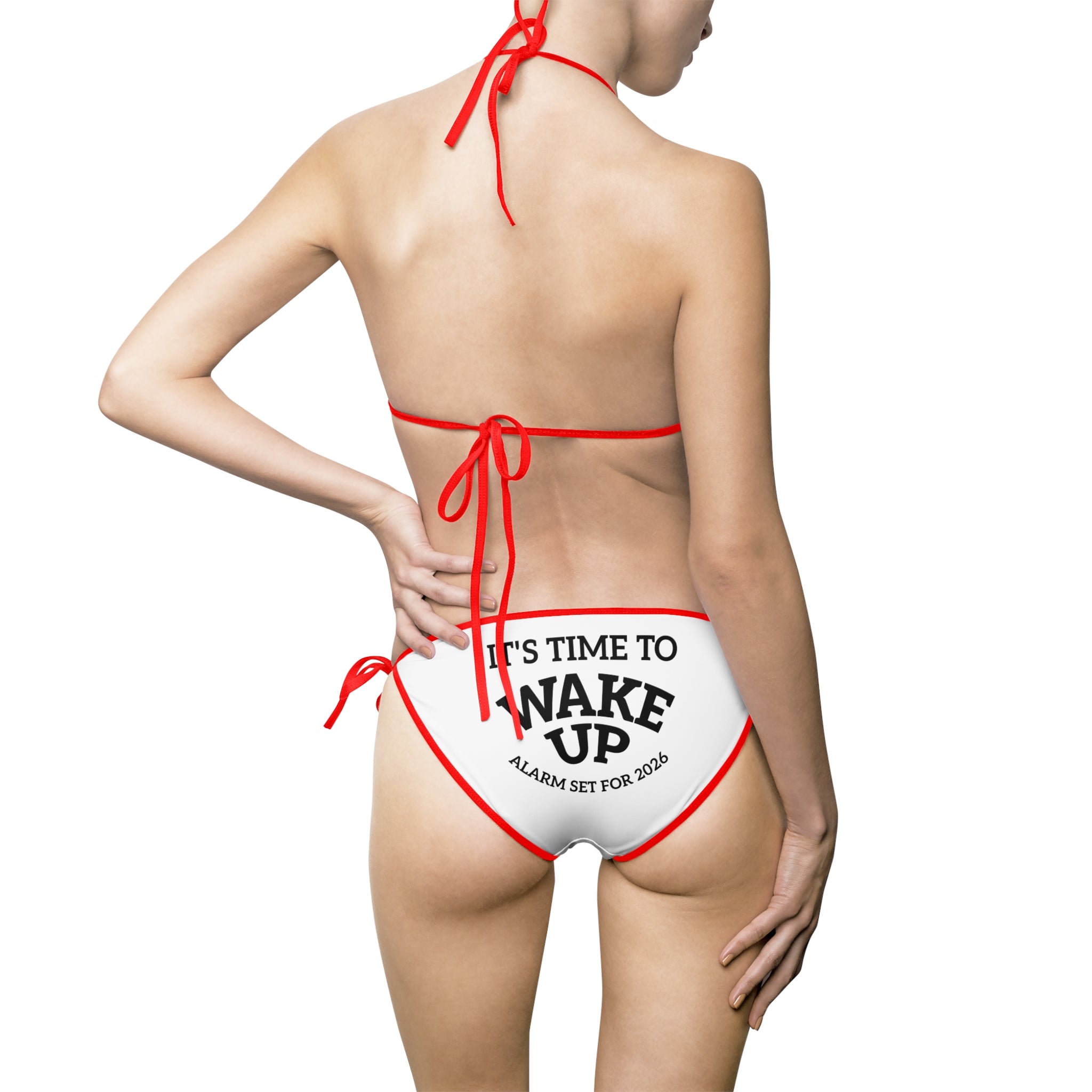 Wake Up Graphic Bikini — Alarm Set For 2026 Tie-Side Bikini Swimwear