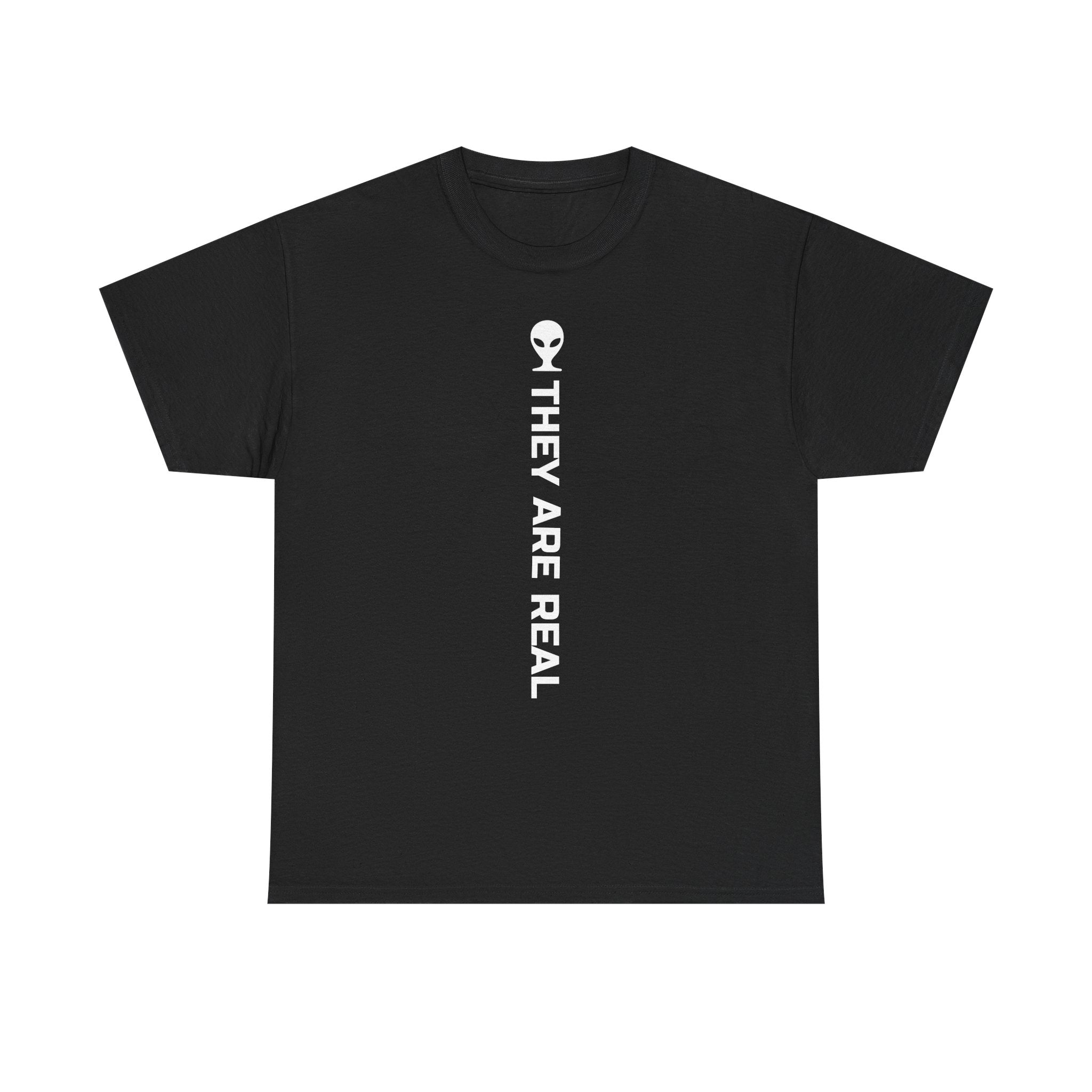 Alien Tee — Minimal "They Are Real" Vertical Graphic T-Shirt dark