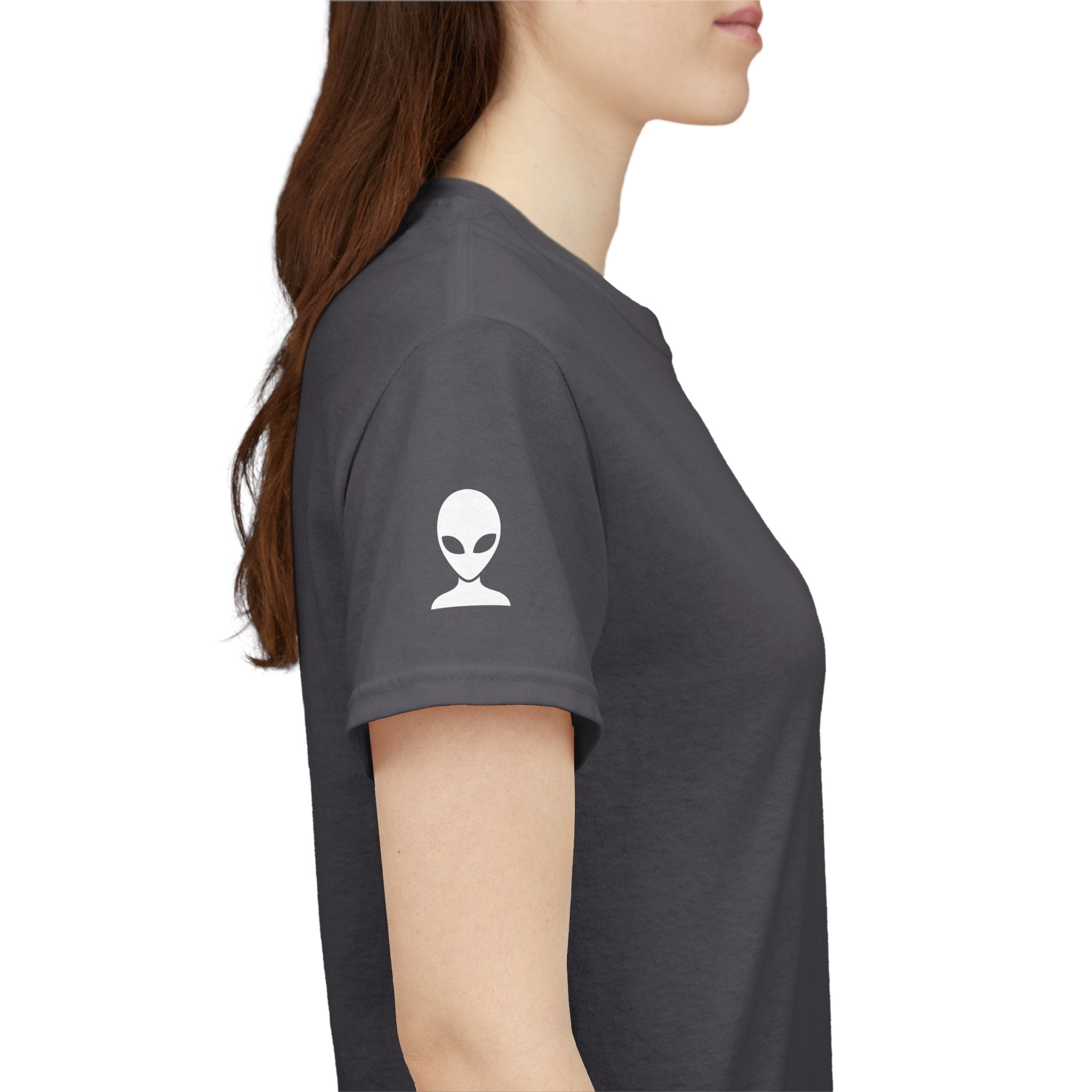 Alien Tee — Minimal "They Are Here" Vertical Graphic T-Shirt dark