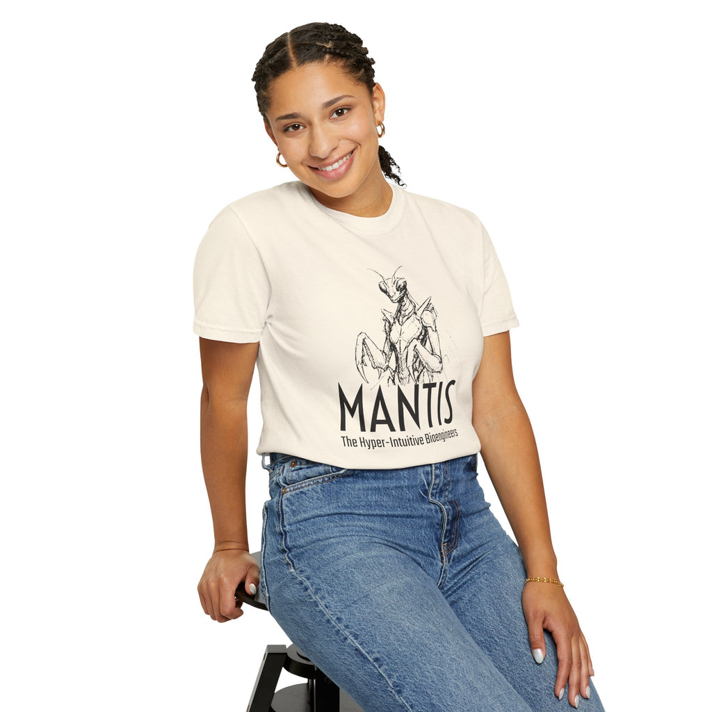 Alien Mantis Graphic T-Shirt — "The Hyper-Intuitive Bioengineers" Illustrated Tee