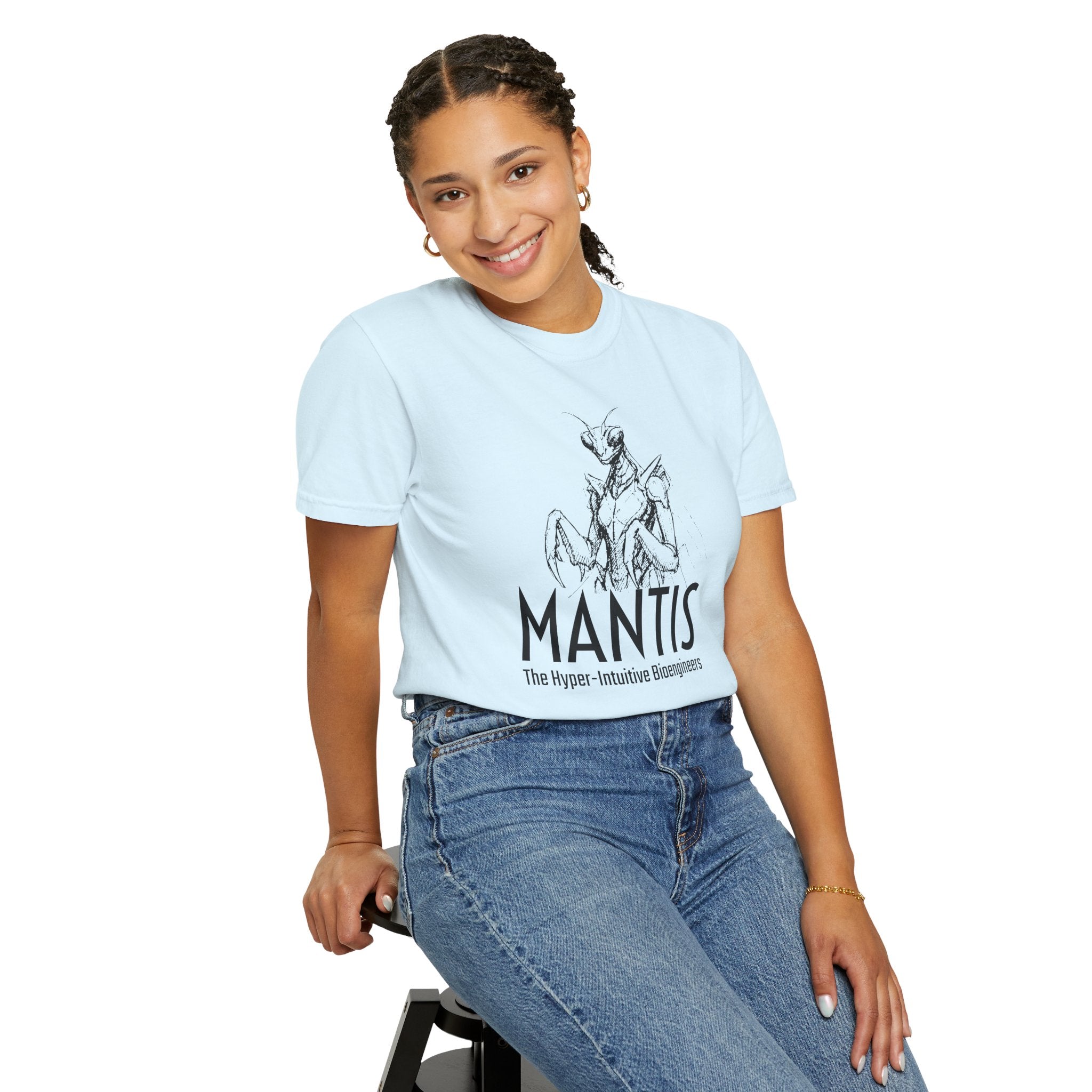 Alien Mantis Graphic T-Shirt — "The Hyper-Intuitive Bioengineers" Illustrated Tee