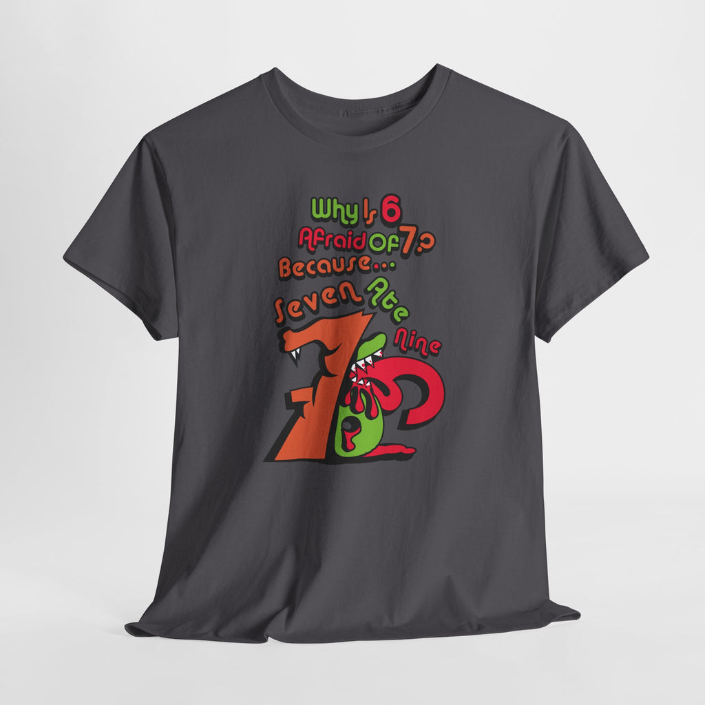 Why is 6 Afraid of 7? "Because 7 Ate 9" Funny Numbers Tee