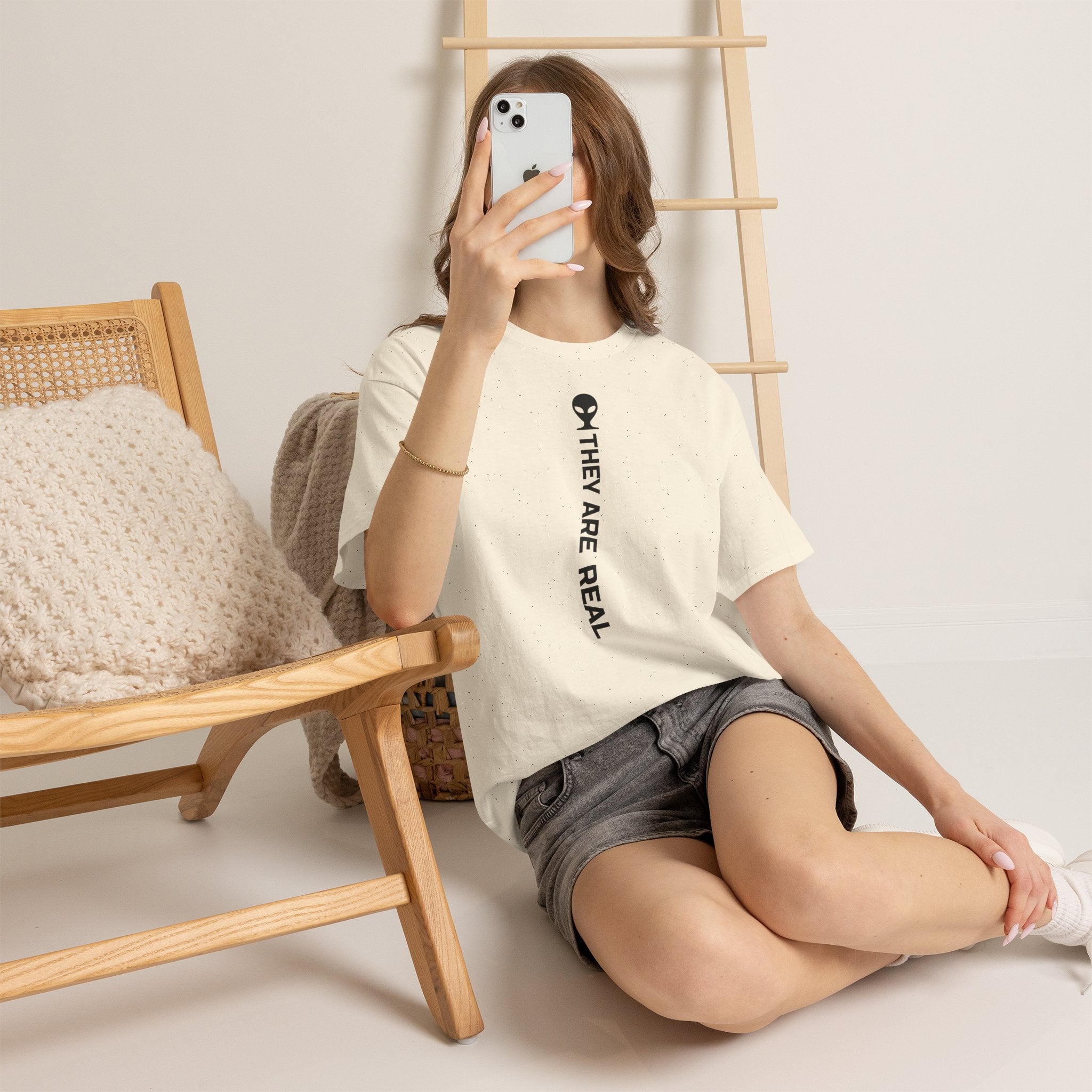 Alien Tee — Minimal "They Are Real" Vertical Graphic T-Shirt