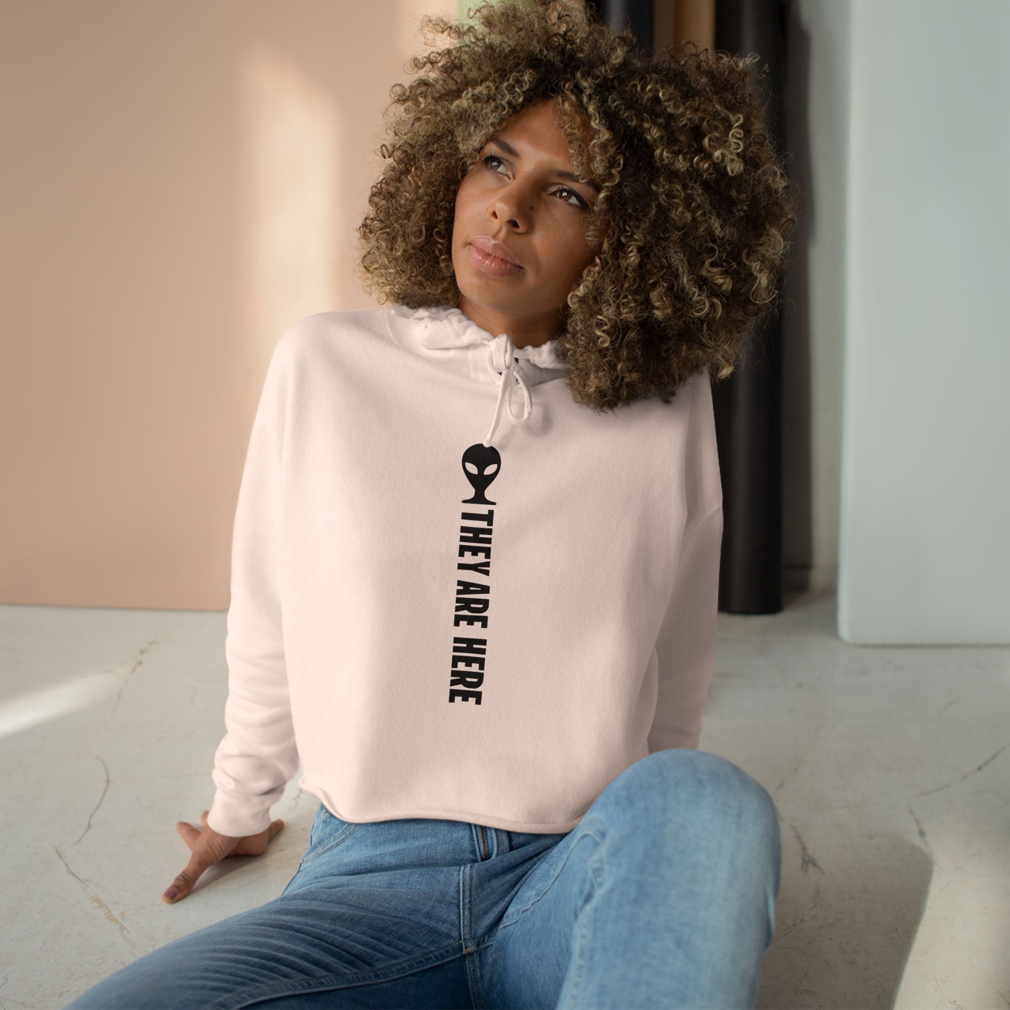 Alien Crop Hoodie - "They Are Here" Cropped Sweatshirt