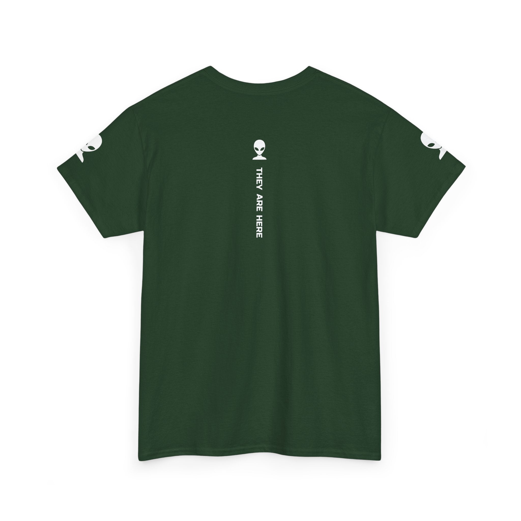 Alien Tee — Minimal "They Are Here" Vertical Graphic T-Shirt dark