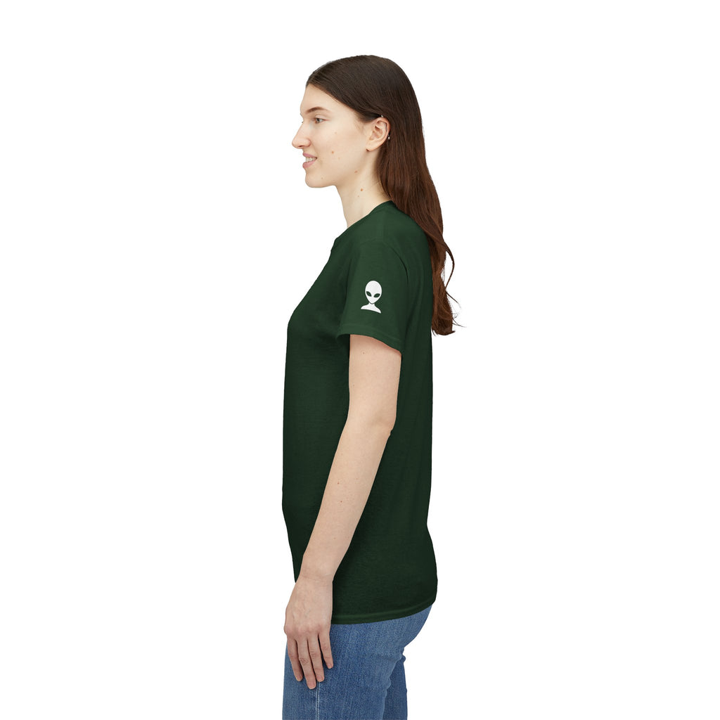 Alien Tee — Minimal "They Are Here" Vertical Graphic T-Shirt dark