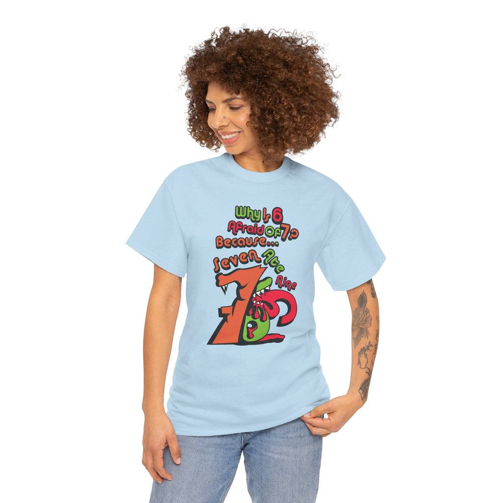 Why is 6 Afraid of 7? "Because 7 Ate 9" Funny Numbers Tee