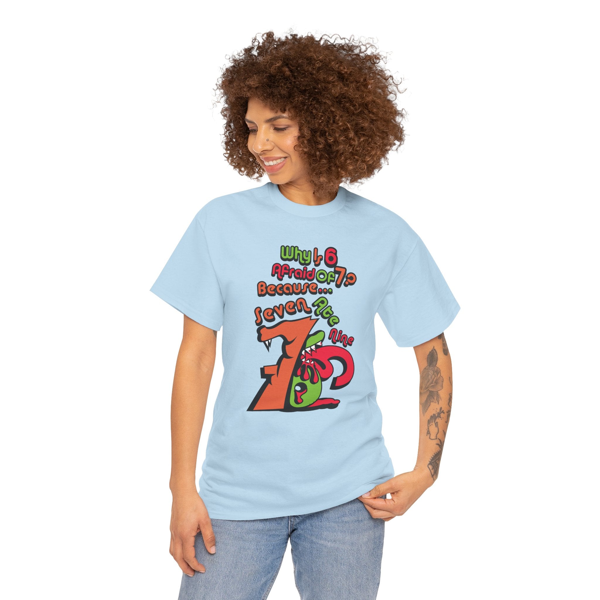 Why is 6 Afraid of 7? "Because 7 Ate 9" Funny Numbers Tee