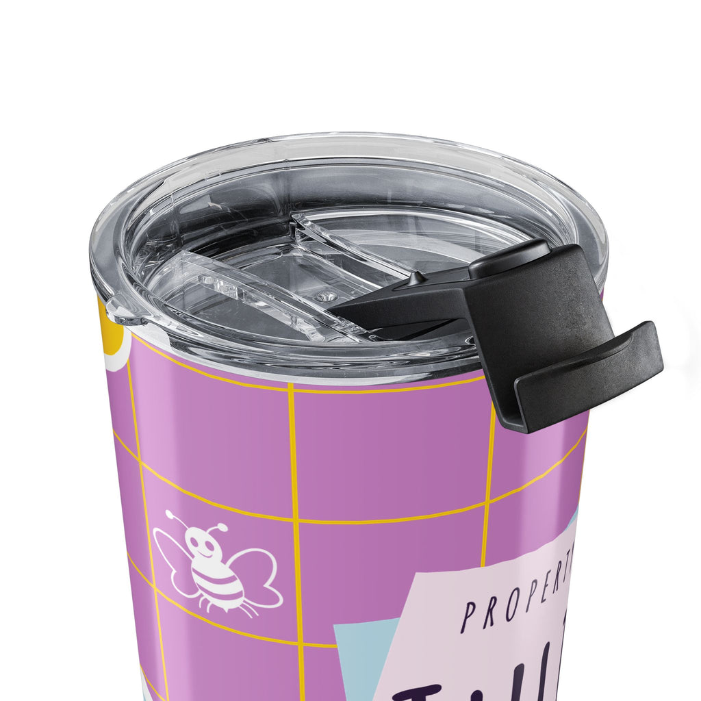 Personalized 'Property of [Name]' 20oz Tumbler — Retro Grid Back-to-School Travel Cup