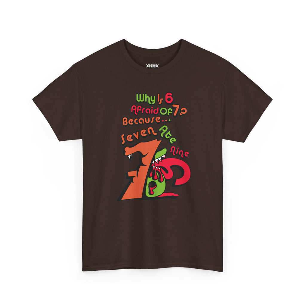 Why is 6 Afraid of 7? "Because 7 Ate 9" Funny Numbers Tee
