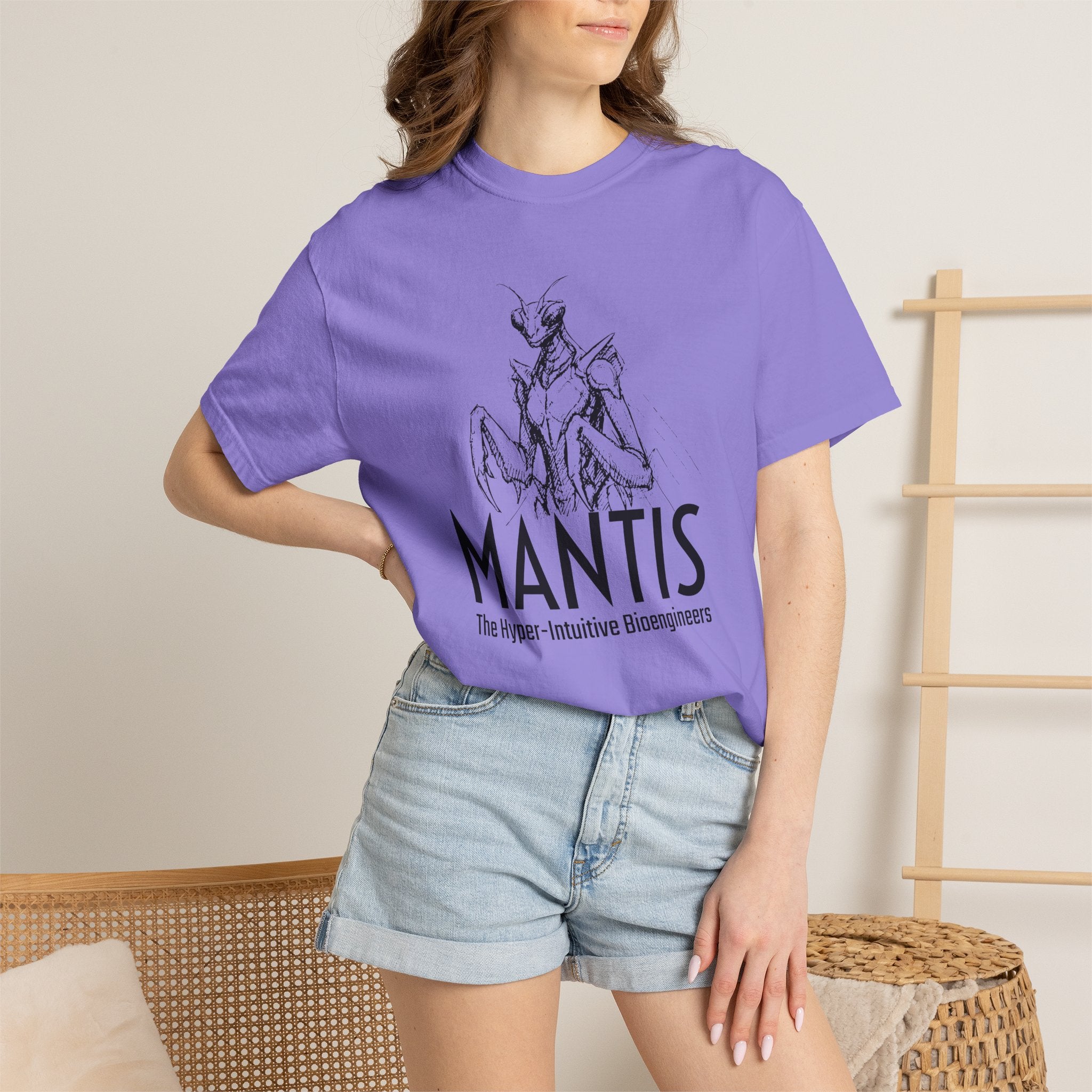 Alien Mantis Graphic T-Shirt — "The Hyper-Intuitive Bioengineers" Illustrated Tee