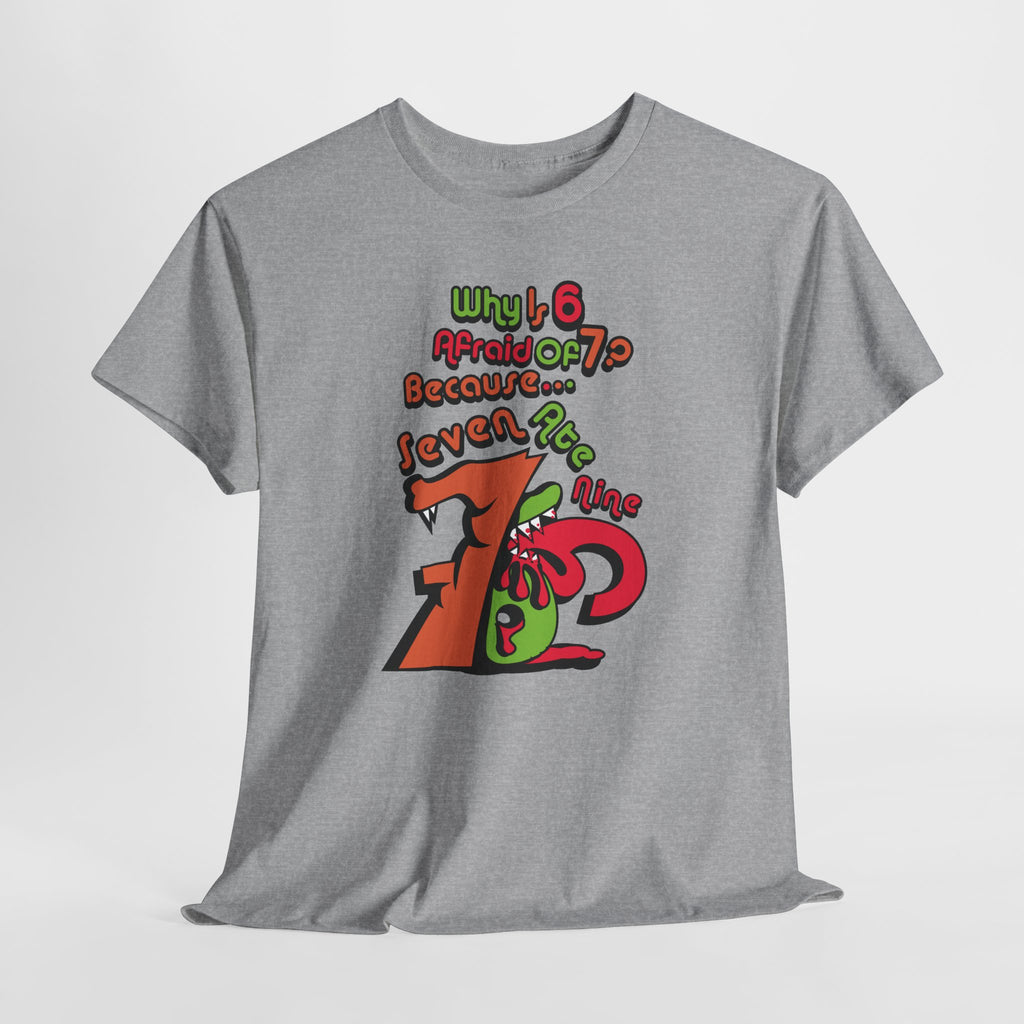 Why is 6 Afraid of 7? "Because 7 Ate 9" Funny Numbers Tee