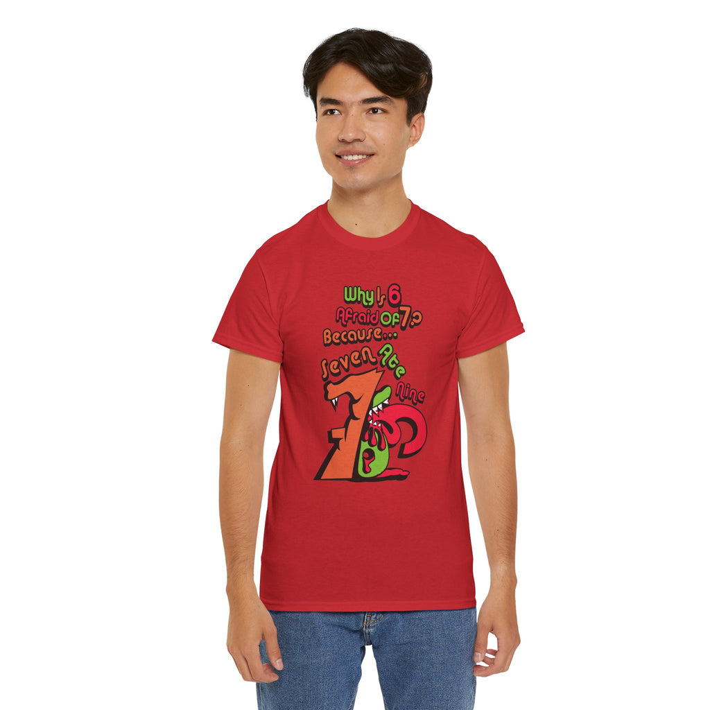 Why is 6 Afraid of 7? "Because 7 Ate 9" Funny Numbers Tee