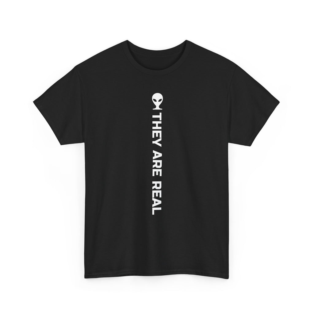 Alien Tee — Minimal "They Are Real" Vertical Graphic T-Shirt dark