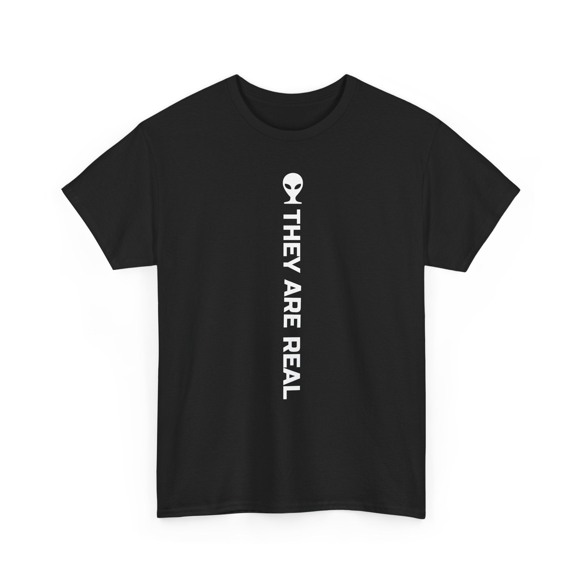 Alien Tee — Minimal "They Are Real" Vertical Graphic T-Shirt dark