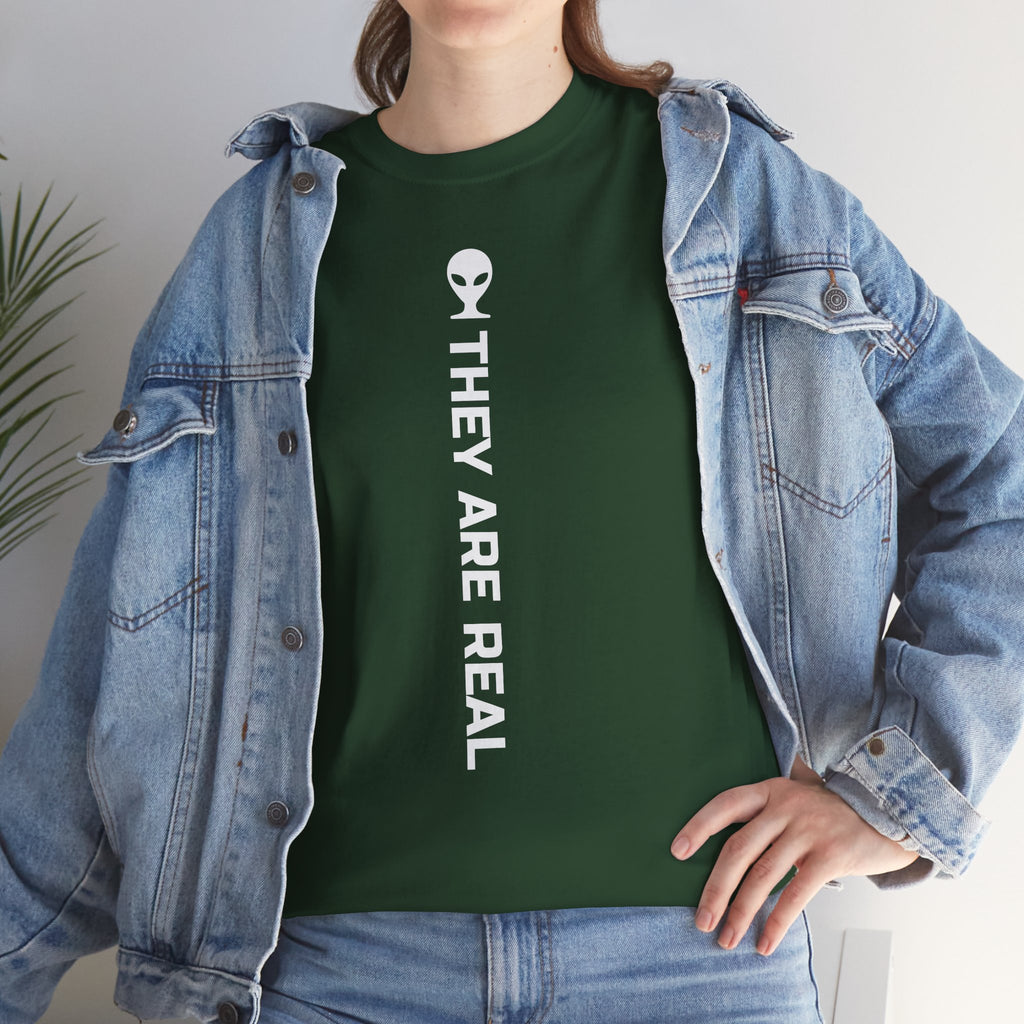 Alien Tee — Minimal "They Are Real" Vertical Graphic T-Shirt dark