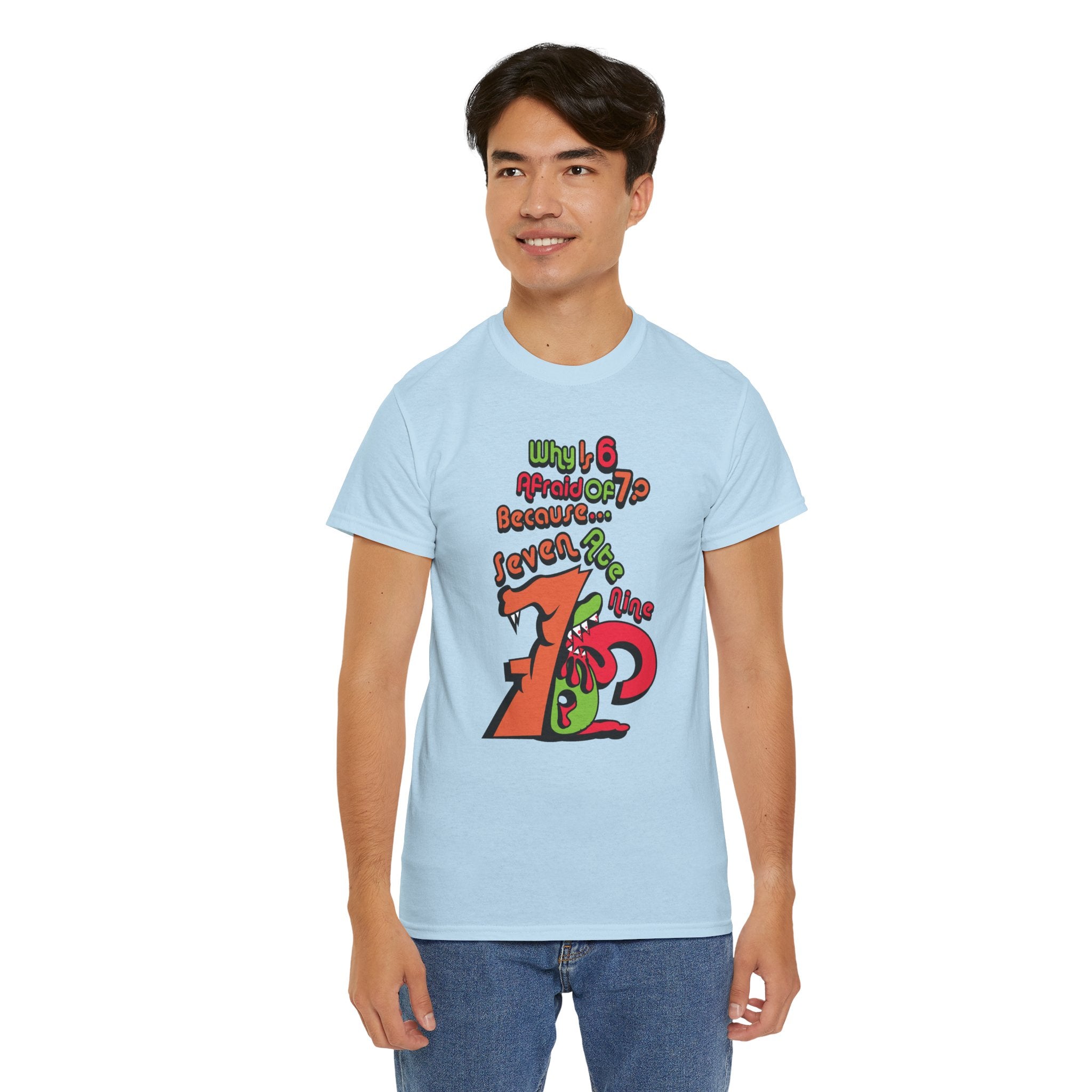 Why is 6 Afraid of 7? "Because 7 Ate 9" Funny Numbers Tee