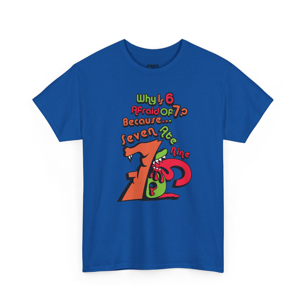 Why is 6 Afraid of 7? "Because 7 Ate 9" Funny Numbers Tee