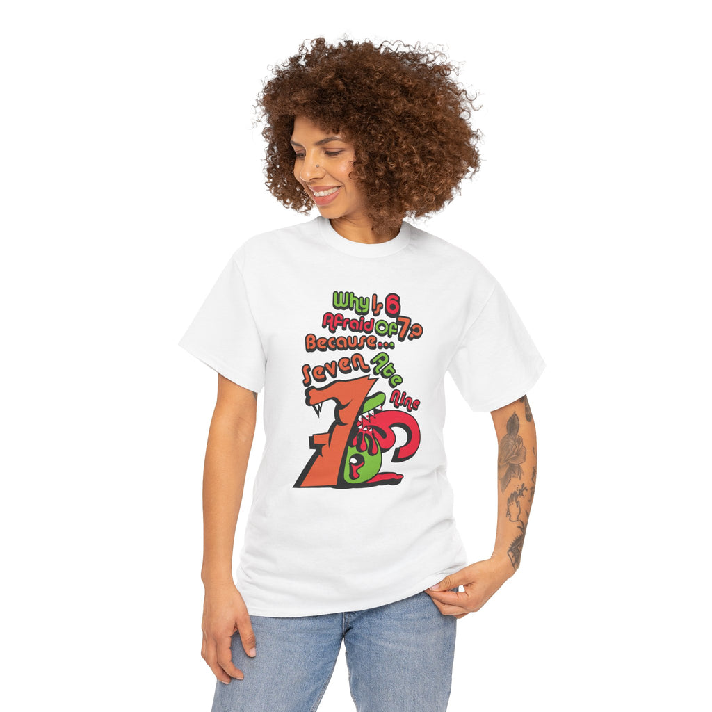 Why is 6 Afraid of 7? "Because 7 Ate 9" Funny Numbers Tee