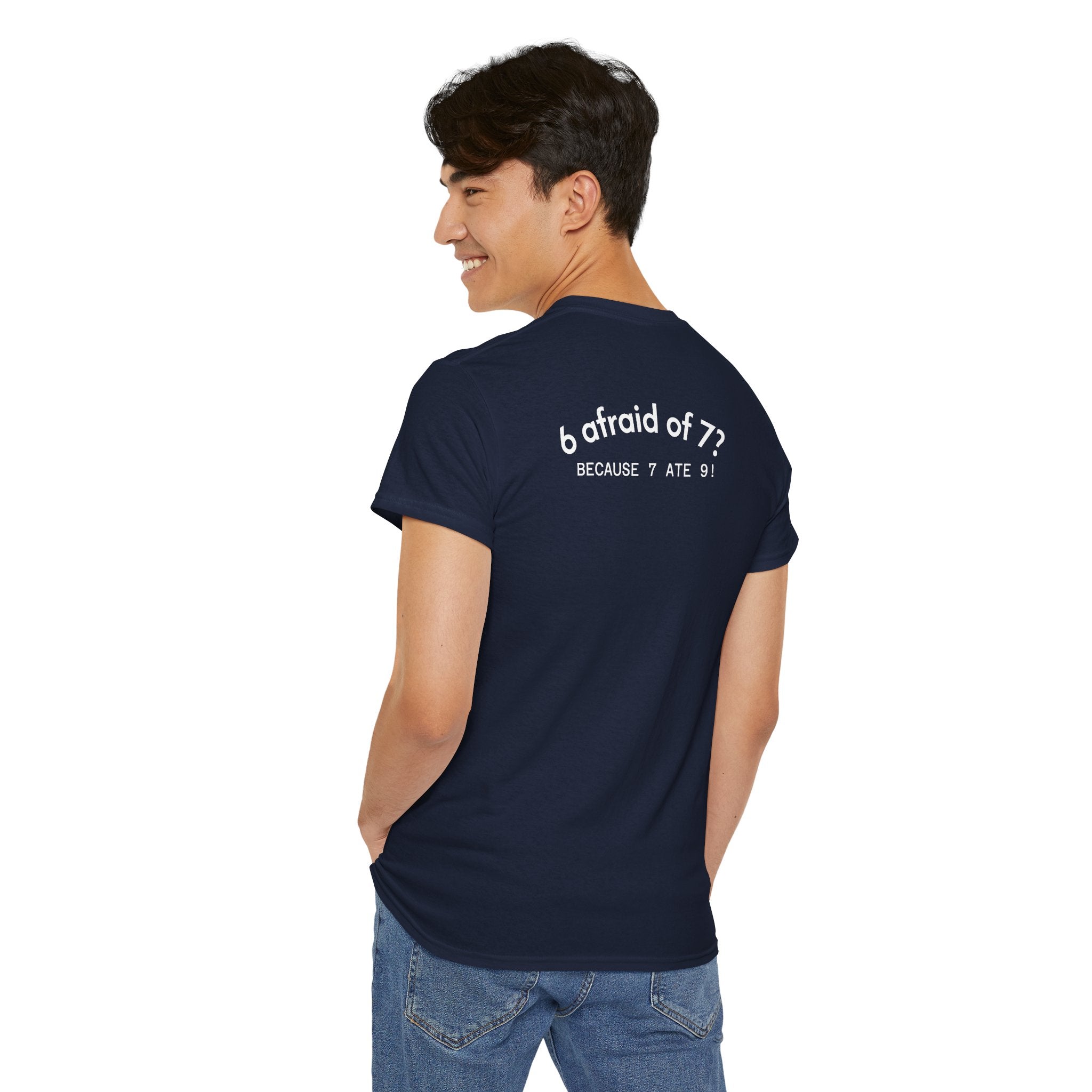 Why is 6 Afraid of 7? "Because 7 Ate 9" Funny Numbers Tee