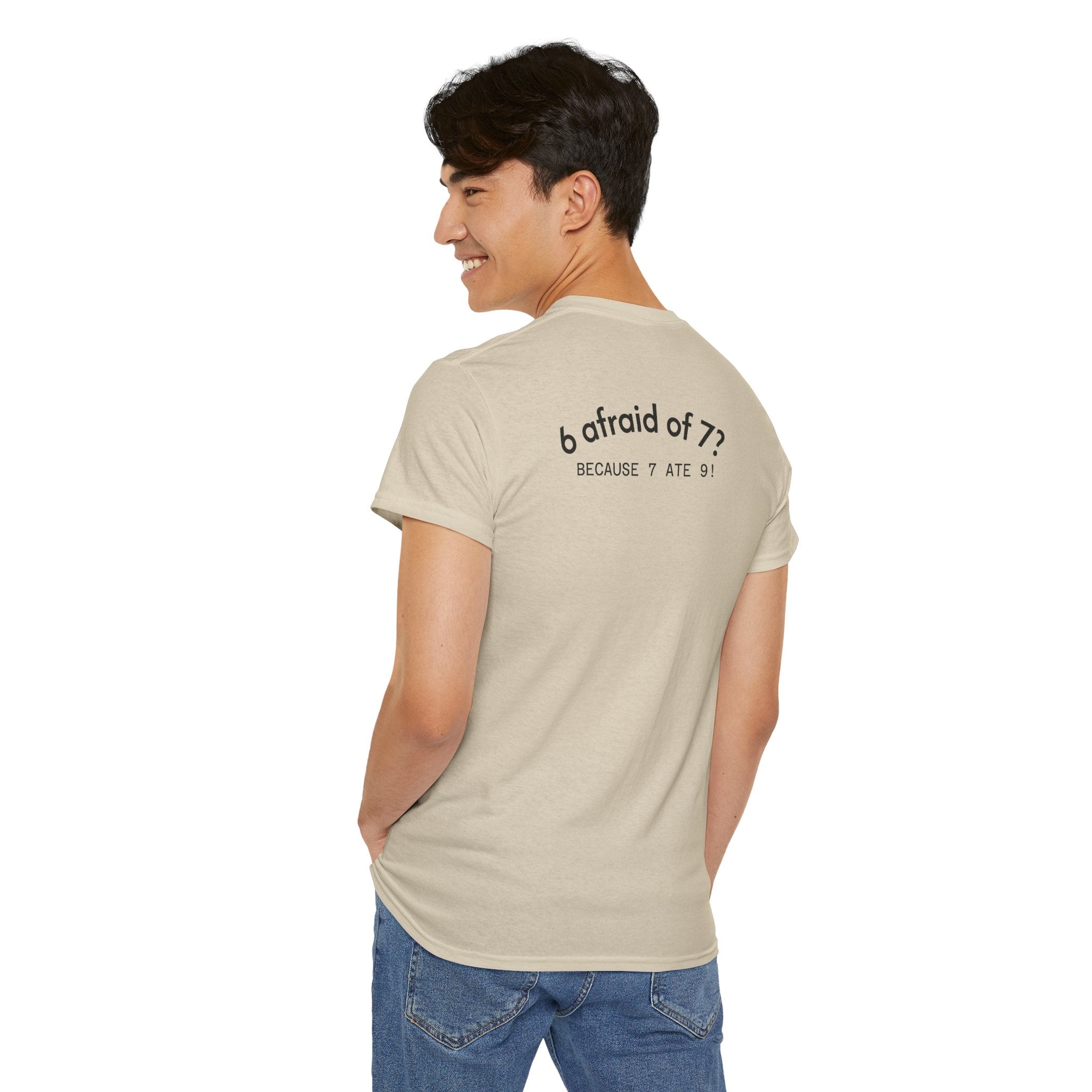 Why is 6 Afraid of 7? "Because 7 Ate 9" Funny Numbers Tee
