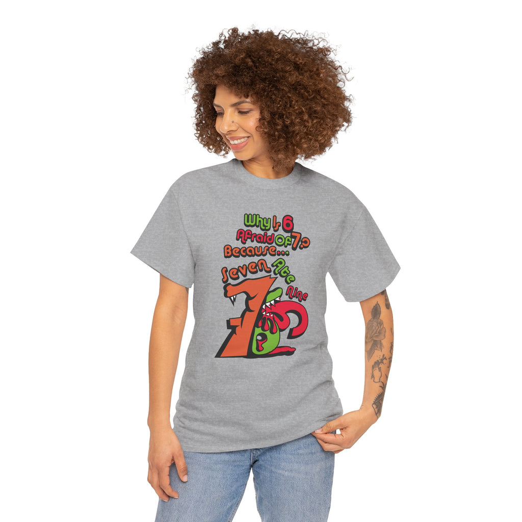 Why is 6 Afraid of 7? "Because 7 Ate 9" Funny Numbers Tee