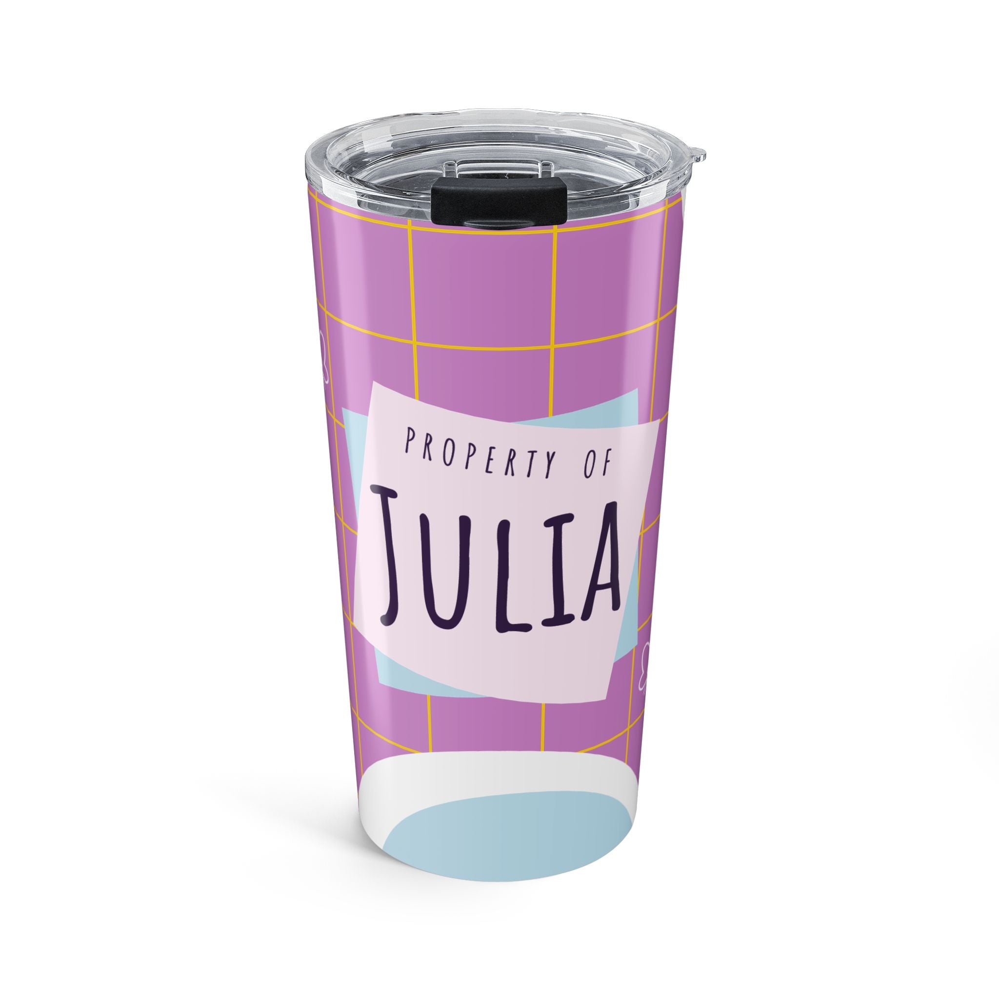 Personalized 'Property of [Name]' 20oz Tumbler — Retro Grid Back-to-School Travel Cup