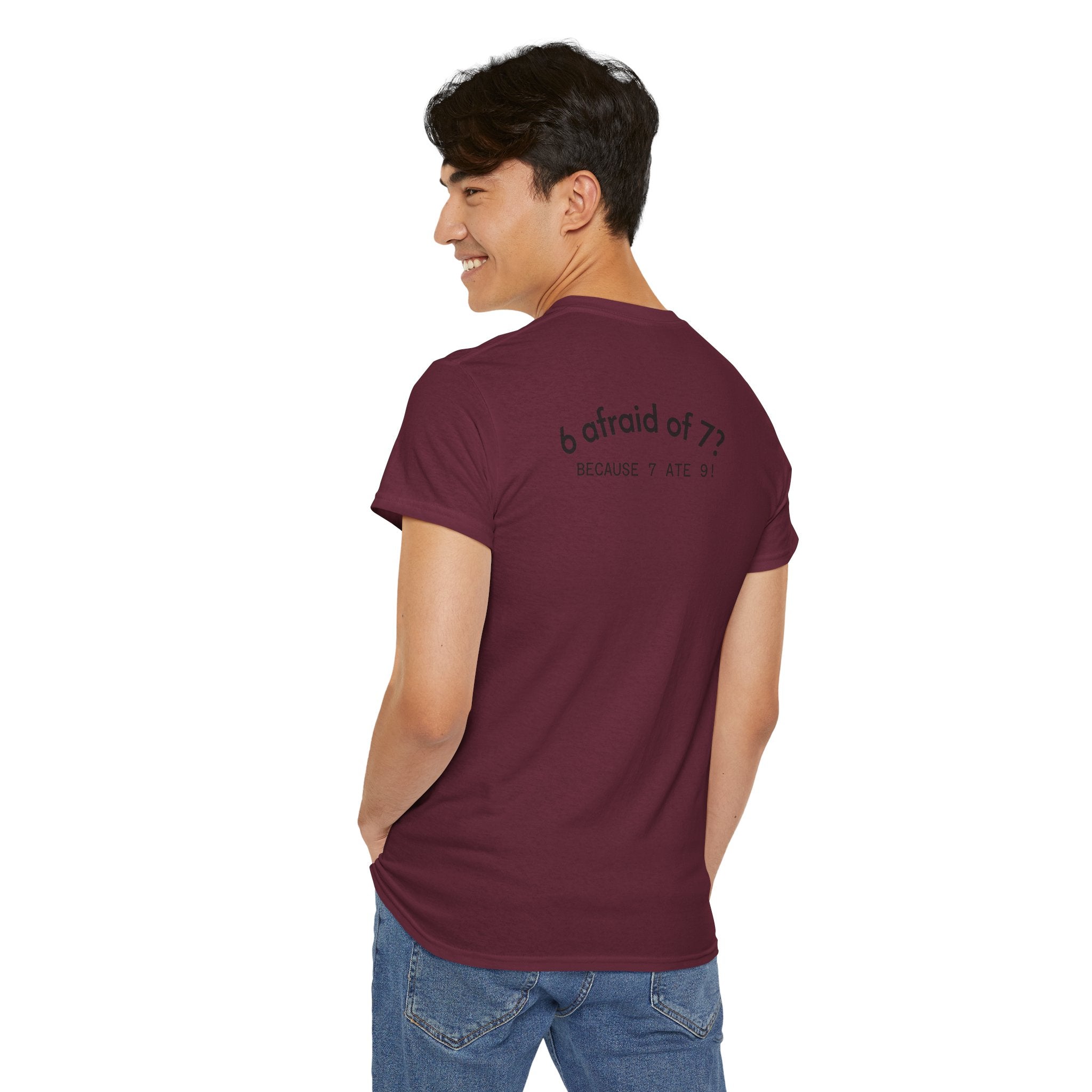 Why is 6 Afraid of 7? "Because 7 Ate 9" Funny Numbers Tee