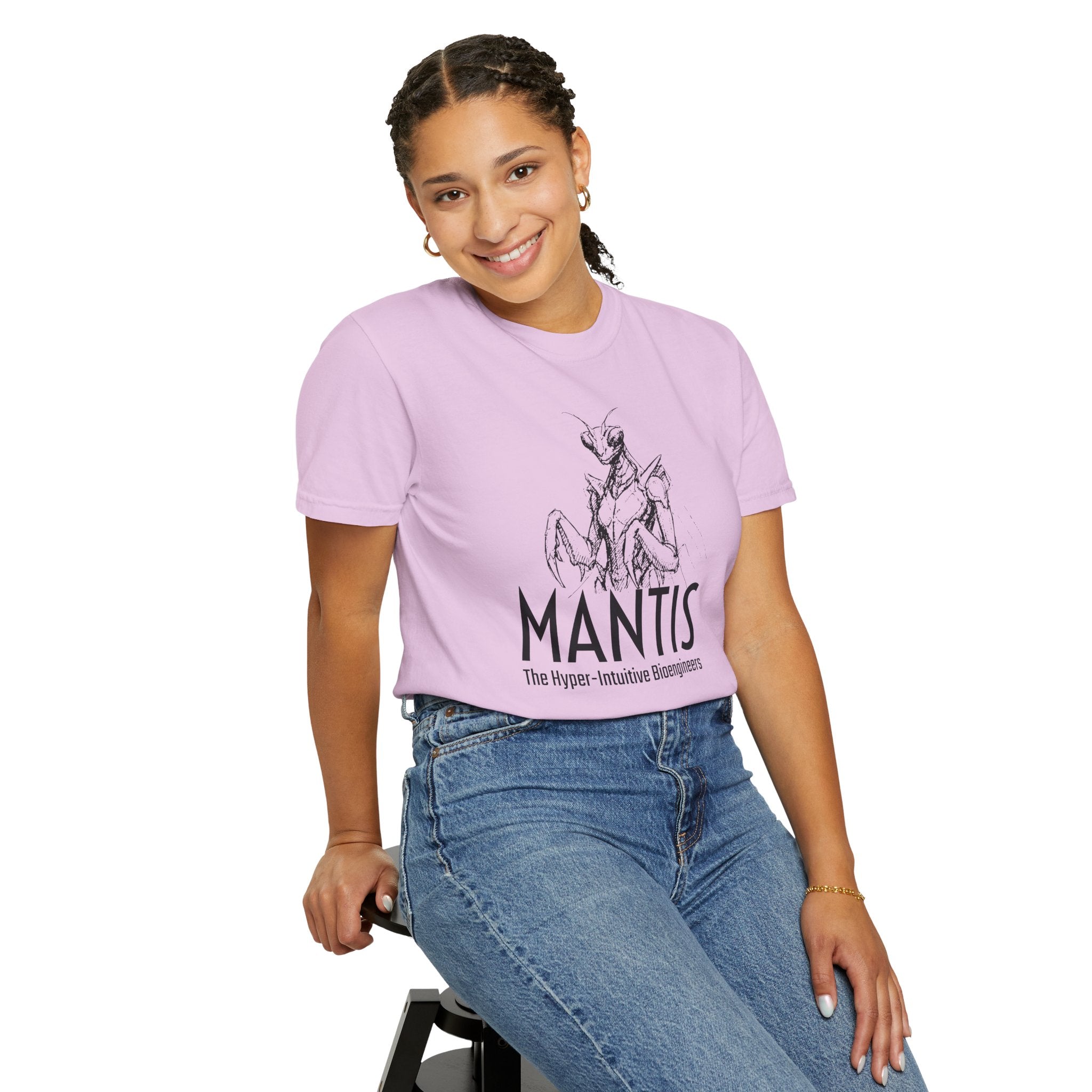 Alien Mantis Graphic T-Shirt — "The Hyper-Intuitive Bioengineers" Illustrated Tee