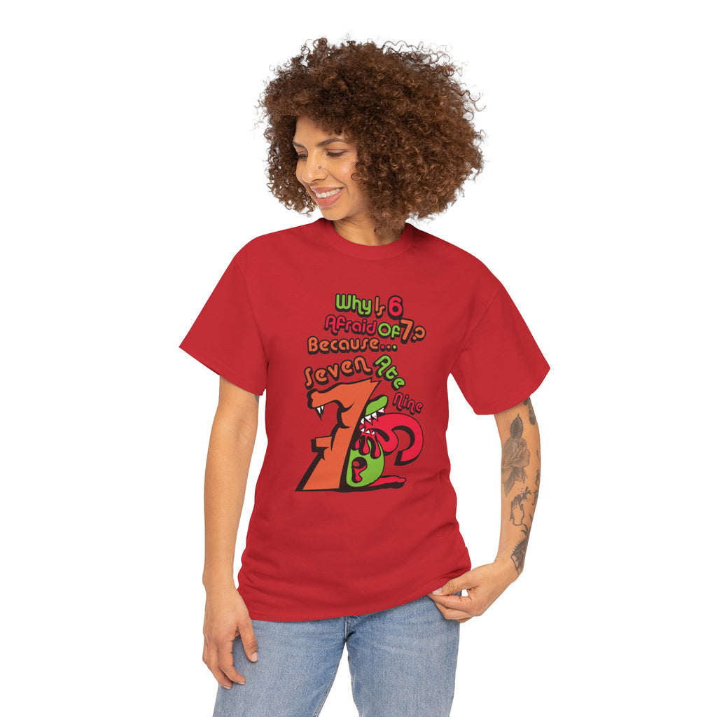 Why is 6 Afraid of 7? "Because 7 Ate 9" Funny Numbers Tee