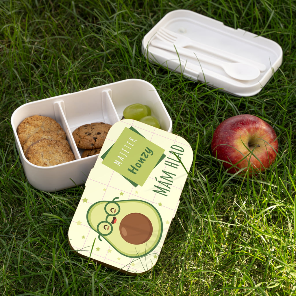 Personalized Avocado Bento Lunch Box – "Mám hlad" Cute Kawaii Kid’s Lunchbox