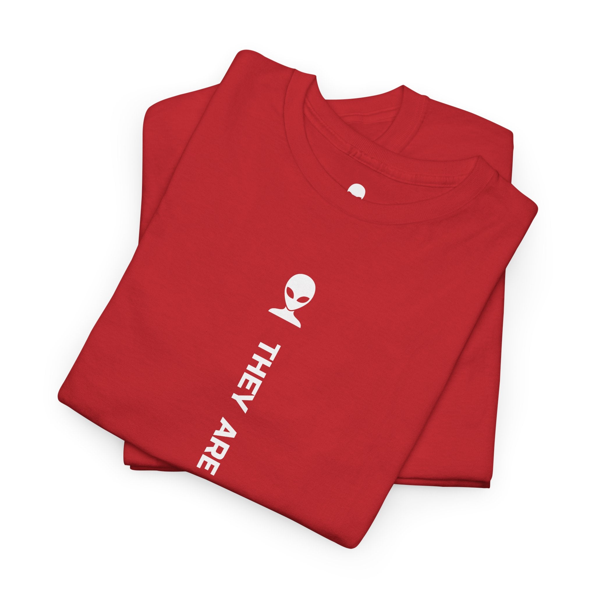 Alien Tee — Minimal "They Are Here" Vertical Graphic T-Shirt dark