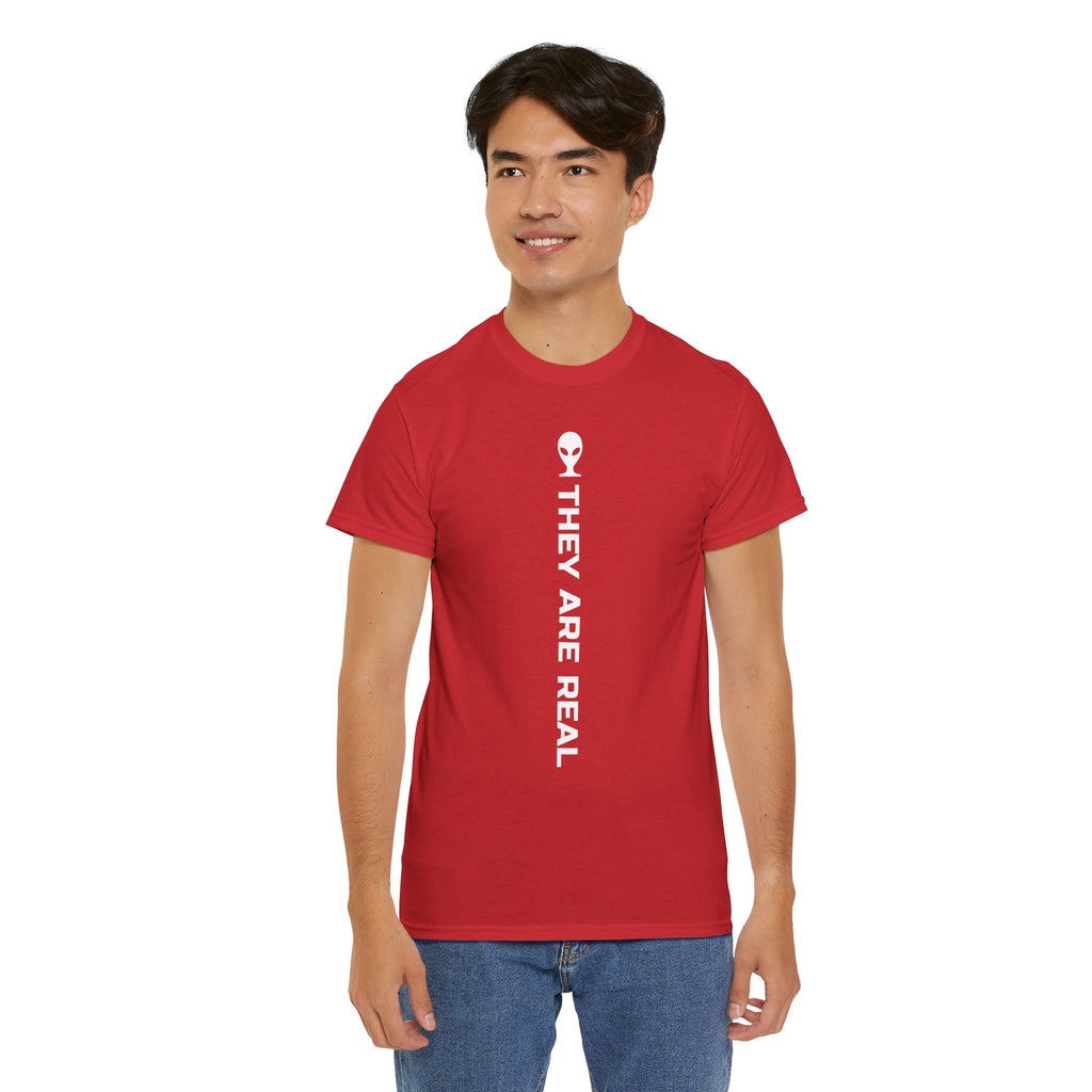 Alien Tee — Minimal "They Are Real" Vertical Graphic T-Shirt dark