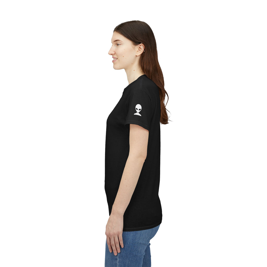 Alien Tee — Minimal "They Are Here" Vertical Graphic T-Shirt dark