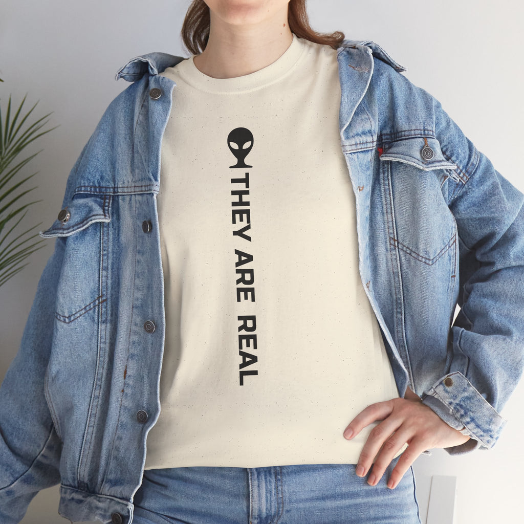 Alien Tee — Minimal "They Are Real" Vertical Graphic T-Shirt