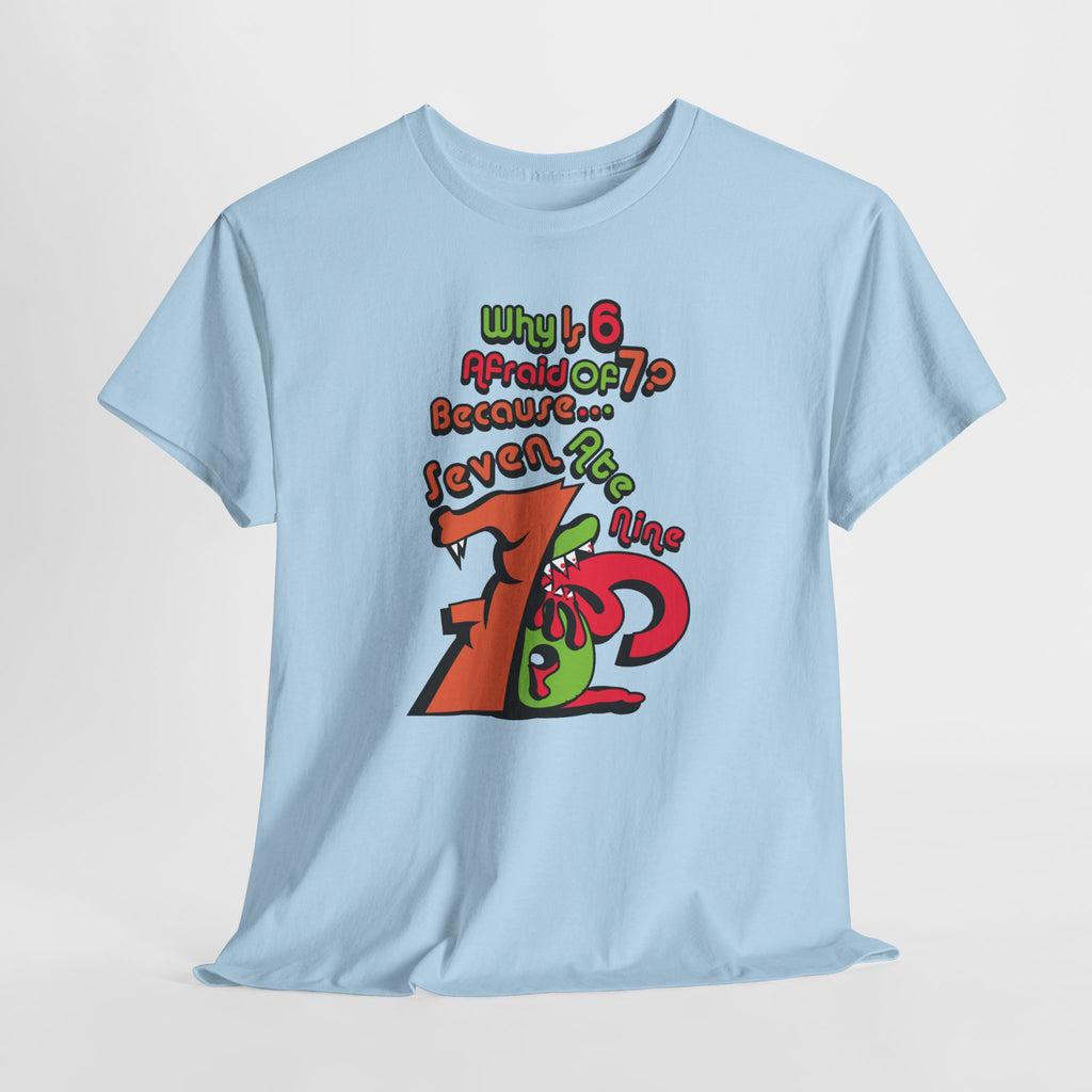 Why is 6 Afraid of 7? "Because 7 Ate 9" Funny Numbers Tee