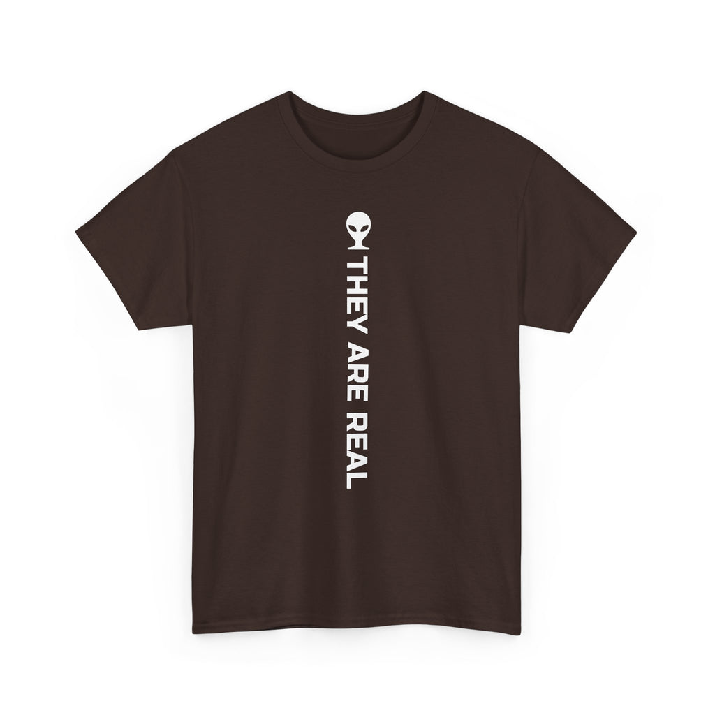 Alien Tee — Minimal "They Are Real" Vertical Graphic T-Shirt dark