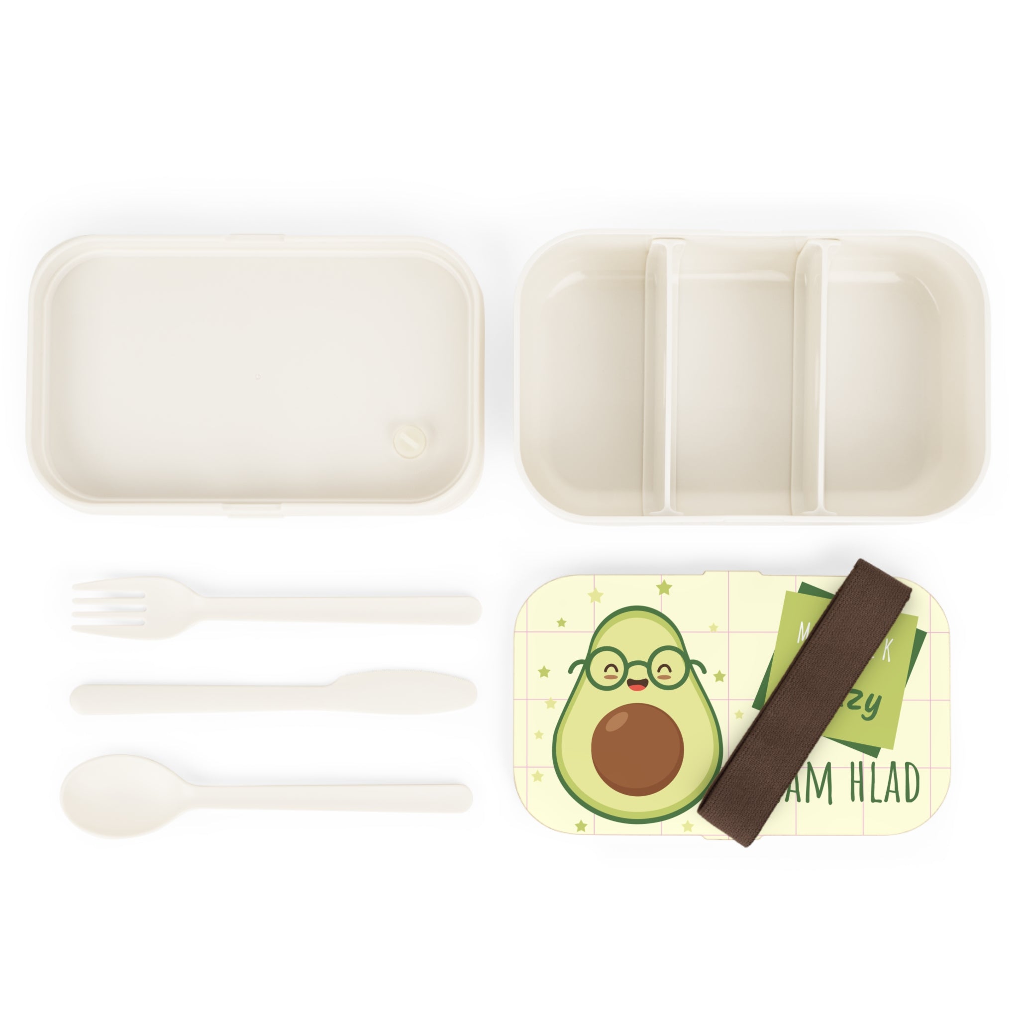 Personalized Avocado Bento Lunch Box – "Mám hlad" Cute Kawaii Kid’s Lunchbox