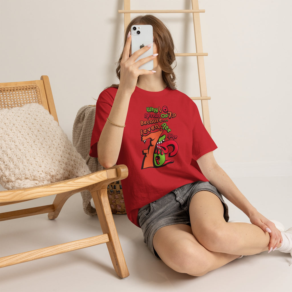 Why is 6 Afraid of 7? "Because 7 Ate 9" Funny Numbers Tee