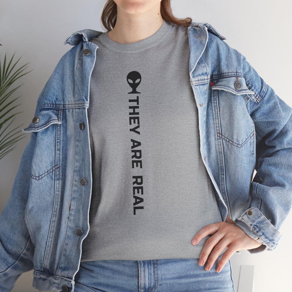 Alien Tee — Minimal "They Are Real" Vertical Graphic T-Shirt