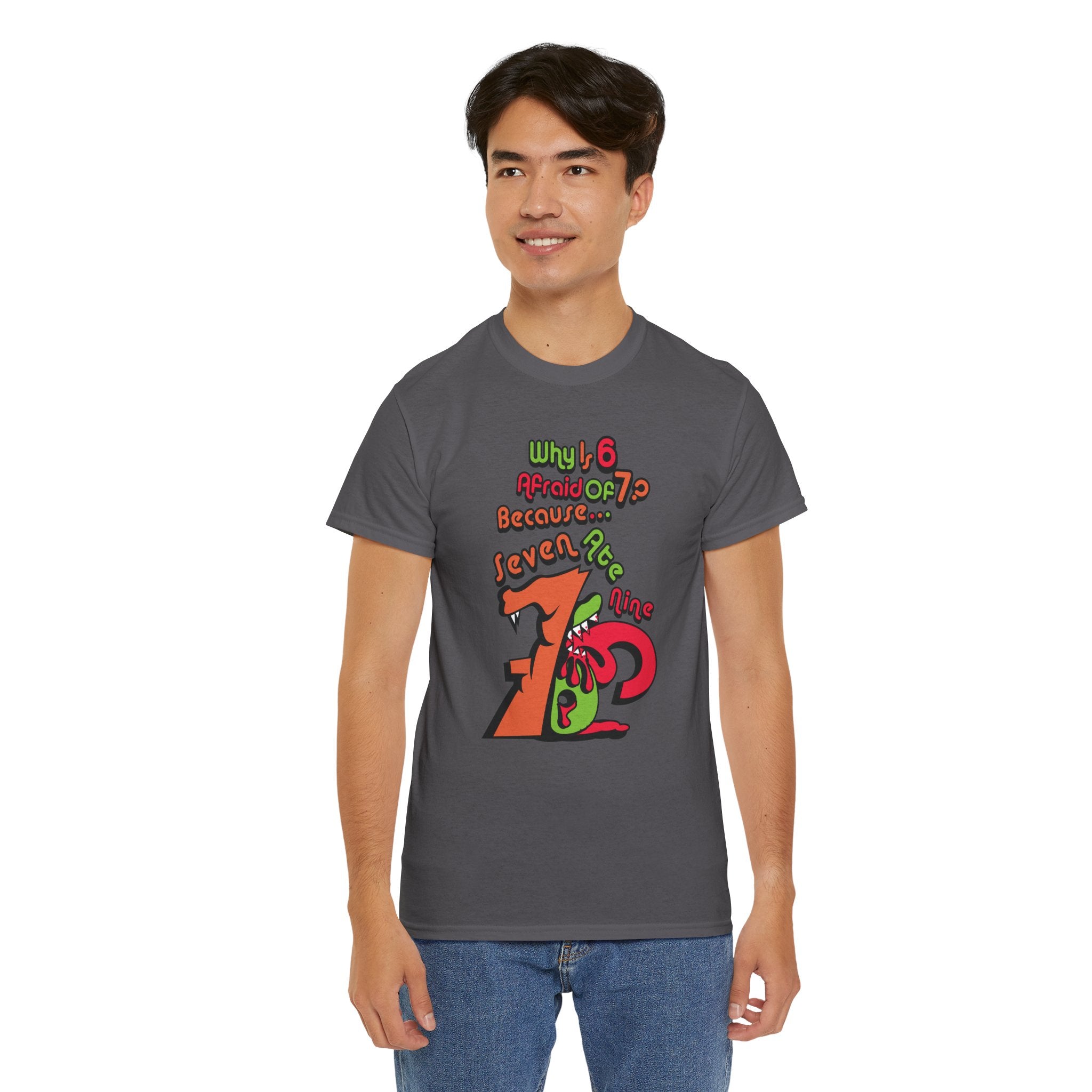 Why is 6 Afraid of 7? "Because 7 Ate 9" Funny Numbers Tee