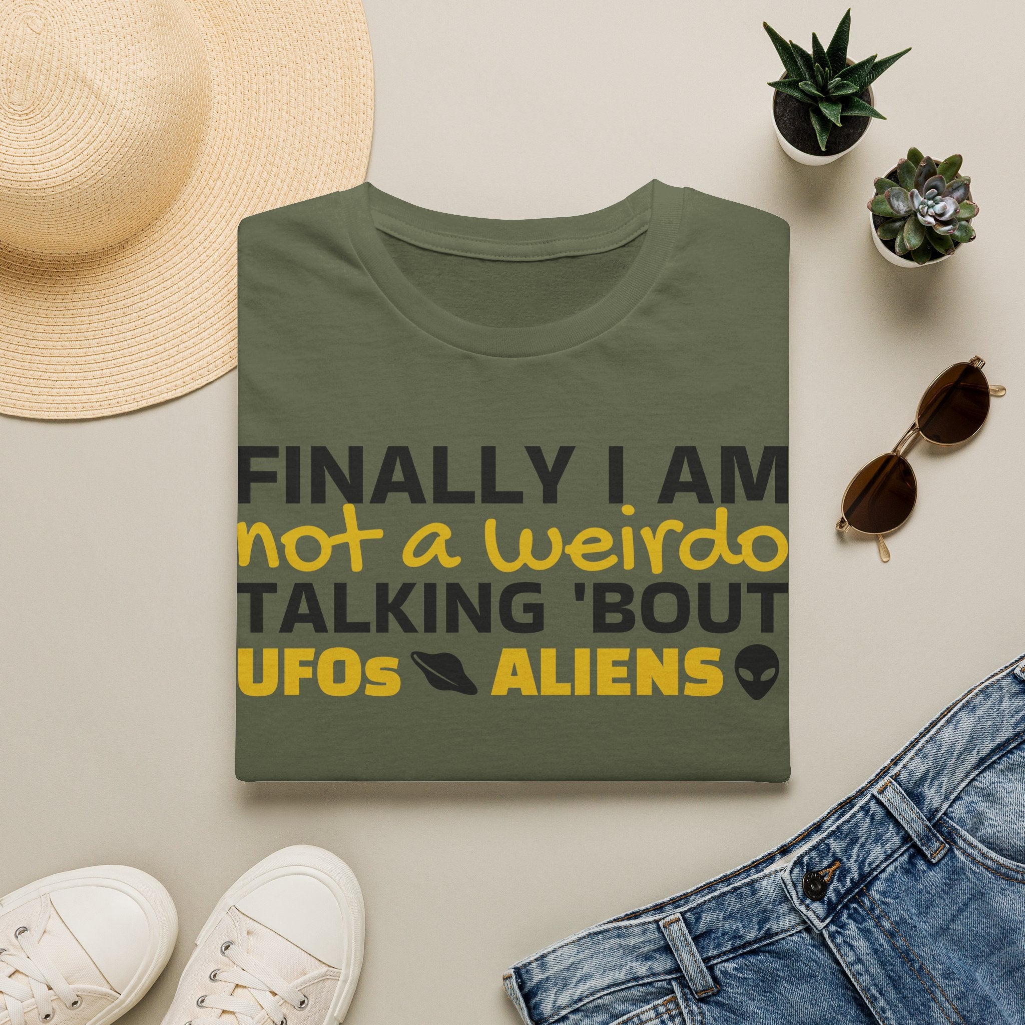 Alien T-Shirt — "Finally I am not a Weirdo talking about UFO & Aliens" - Positive Message Alien Tee