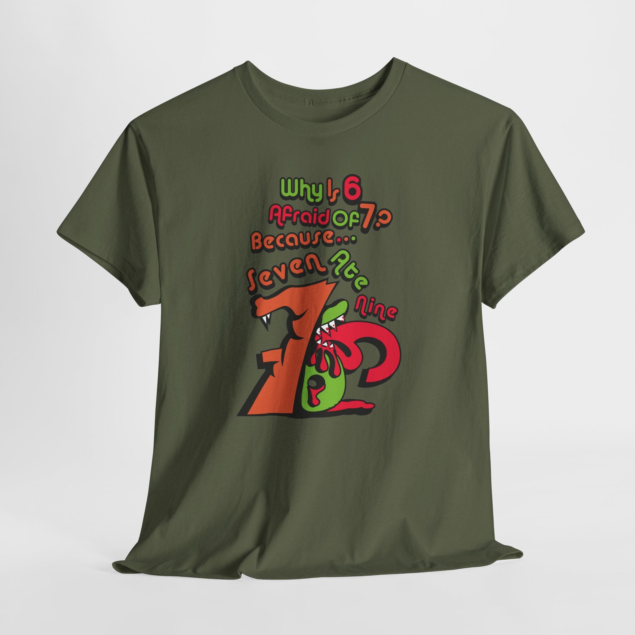 Why is 6 Afraid of 7? "Because 7 Ate 9" Funny Numbers Tee