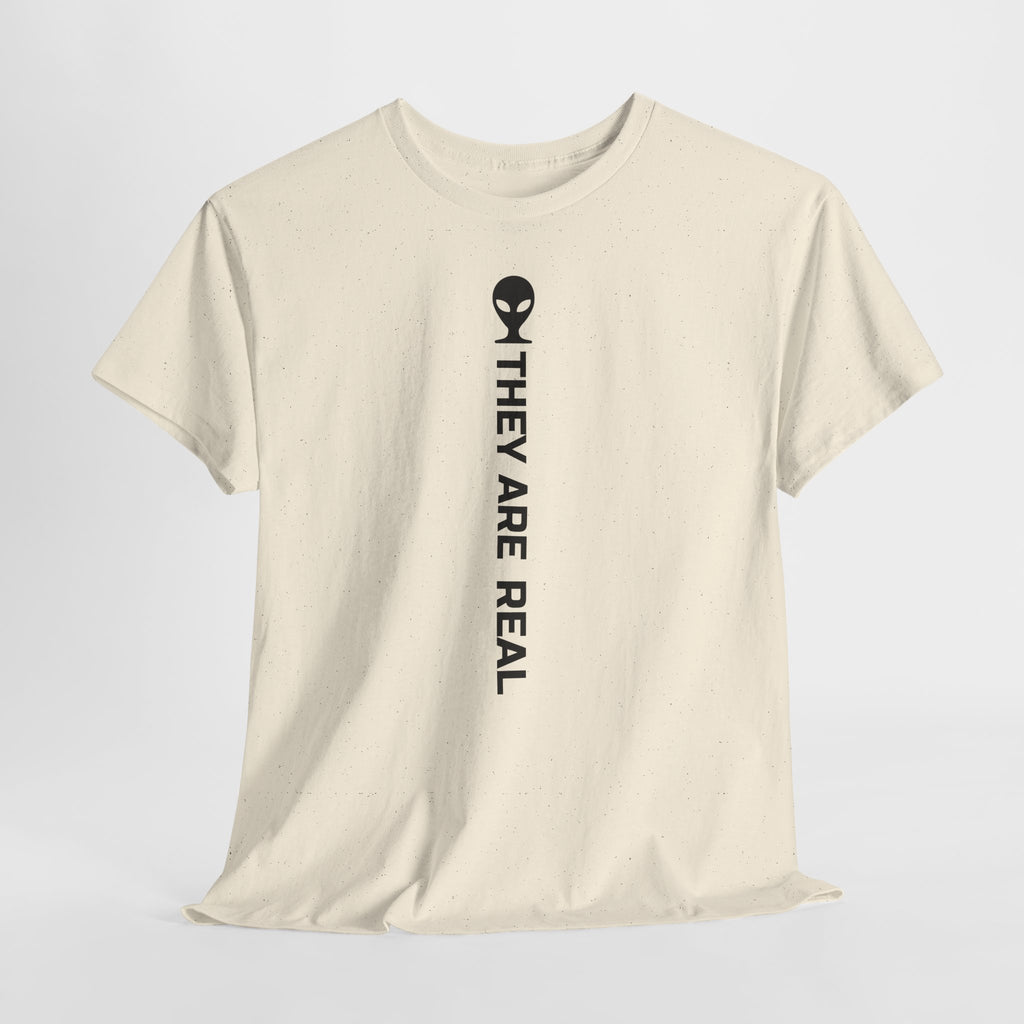 Alien Tee — Minimal "They Are Real" Vertical Graphic T-Shirt