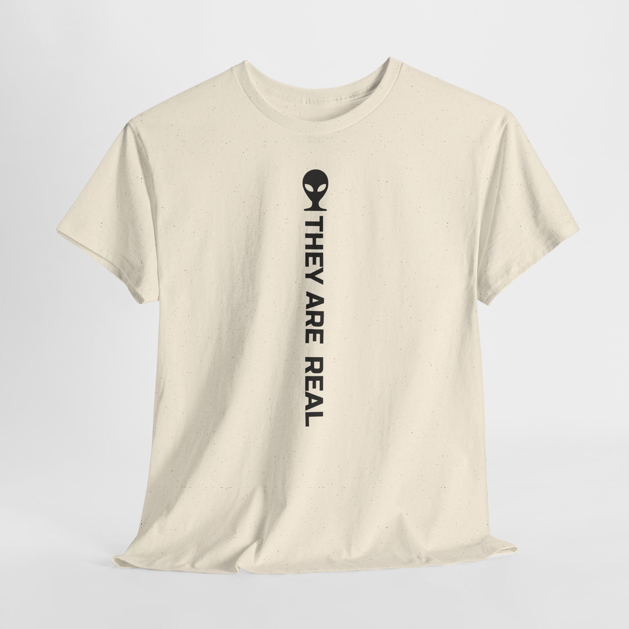 Alien Tee — Minimal "They Are Real" Vertical Graphic T-Shirt