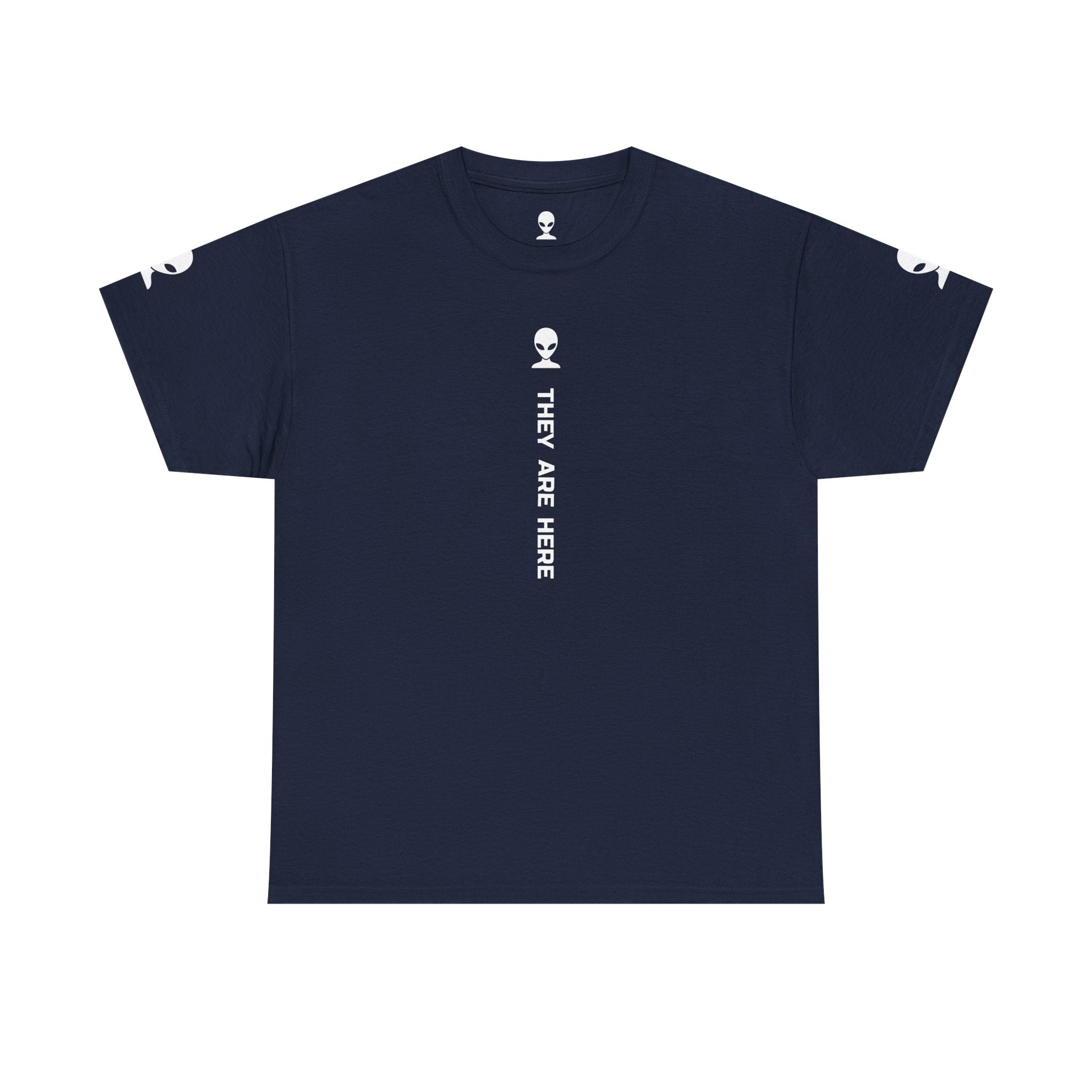 Alien Tee — Minimal "They Are Here" Vertical Graphic T-Shirt dark