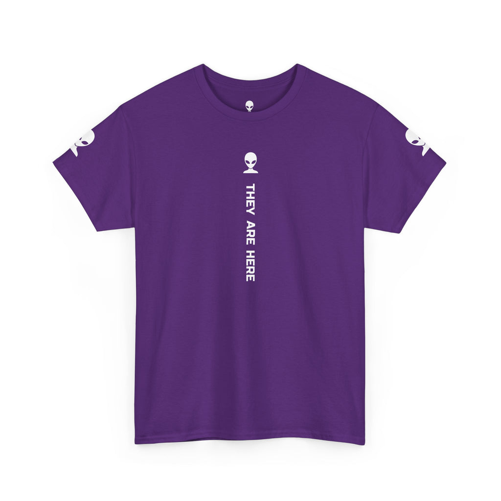 Alien Tee — Minimal "They Are Here" Vertical Graphic T-Shirt dark