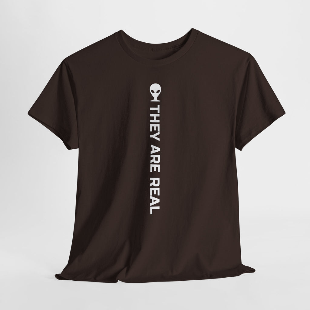 Alien Tee — Minimal "They Are Real" Vertical Graphic T-Shirt dark